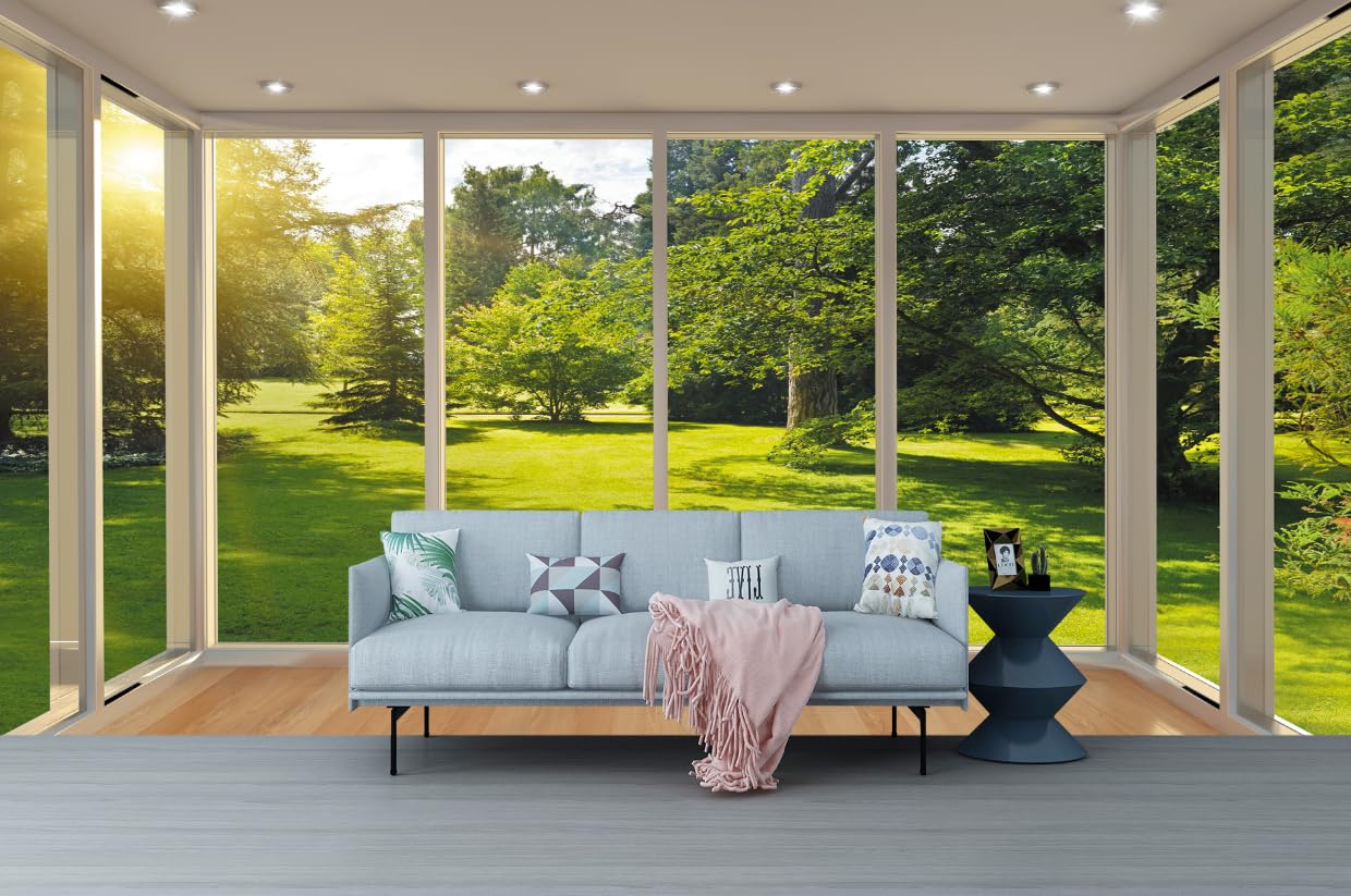 FLFK 3D Peel and Stick Wallpaper - Sunshine Green Lawn Forest Landscape Self-Adhesive Large Poster (118