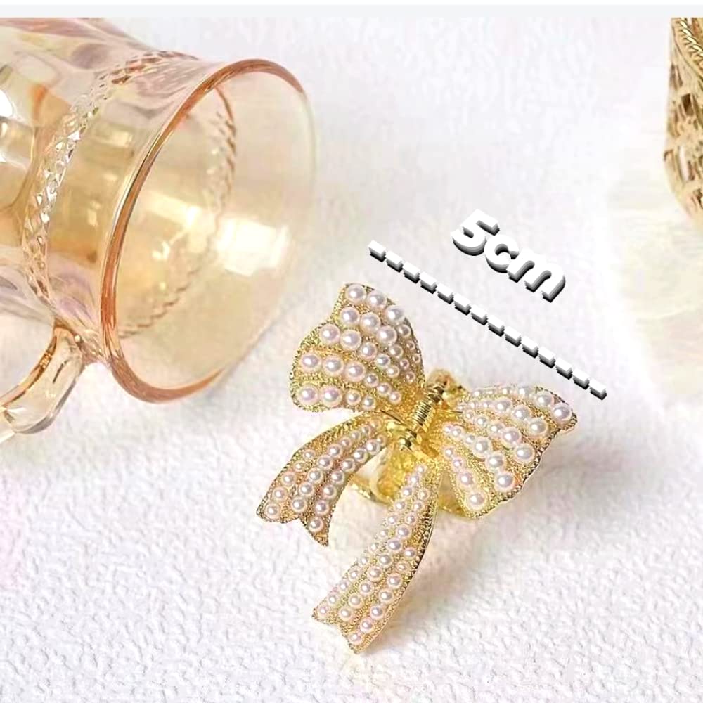 RSJ TRADERS - 1 Piece Pearl Hair Claw Clip with Bow for Women & Girls, Metal Hair Clutch Accessory for Ponytail, Bun & Updo Hairstyles | Elegant Hair Clips for Parties, Weddings & Daily Wear
