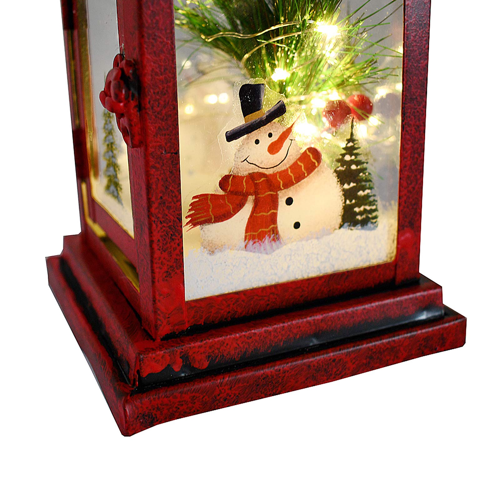 Rustic Metal LED Christmas Lantern Decor - Battery Operated Indoor/Outdoor Hanging & Tabletop Holiday Decorations (10x4.6x4.6 Inches, Green) | Perfect for Fireplace Mantel, Porch, Patio, Garden & Christmas Table Centerpiece