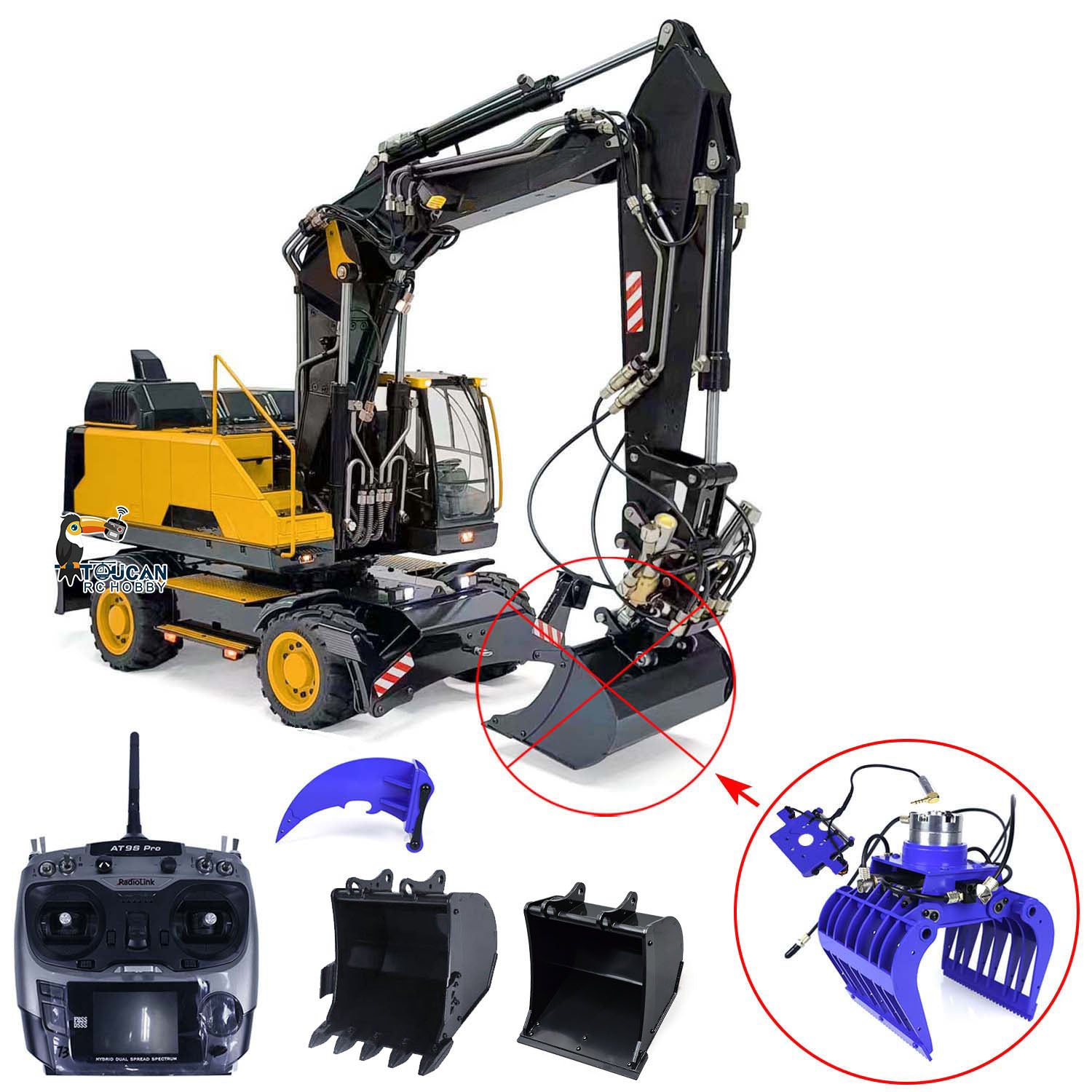 MTModel 1:14 Scale Metal RC Hydraulic Excavator - 3-Arm EC380 Wheeled Remote Control Construction Toy with Motor, Servo & ESC - Perfect for Construction Simulation, Kids Play & Collectors