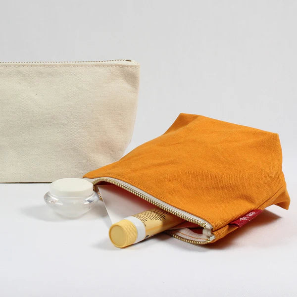 Kurashiki Hampu Canvas Boat Shaped Pouch S Size - Iron Oxide Red Japanese Style Canvas Bag for Travel, Cosmetics & Daily Essentials
