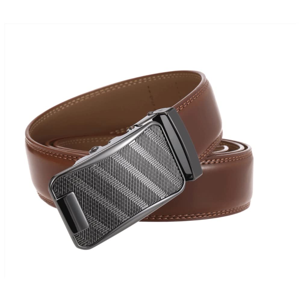 Premium Men's Automatic Buckle Belt - Genuine Leather Business Casual Waist Belt for Office & Formal Wear (Brown, 125cm) - Perfect for Work, Weddings & Professional Events
