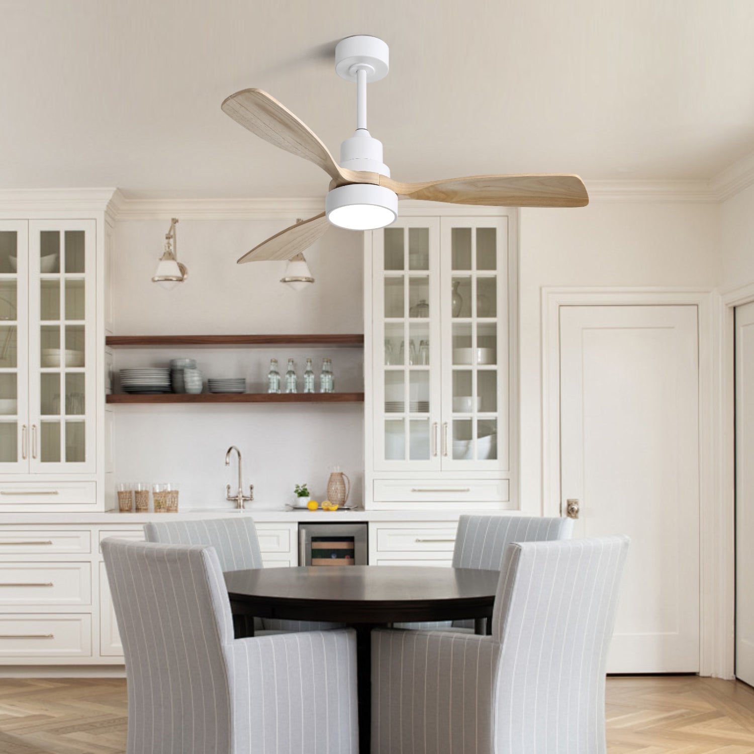 48 Inch Indoor Ceiling Fan with Light - 3 Solid Wood Blades, Remote Control, Reversible DC Motor - Perfect for Living Room, Bedroom & Dining Room Home Decor