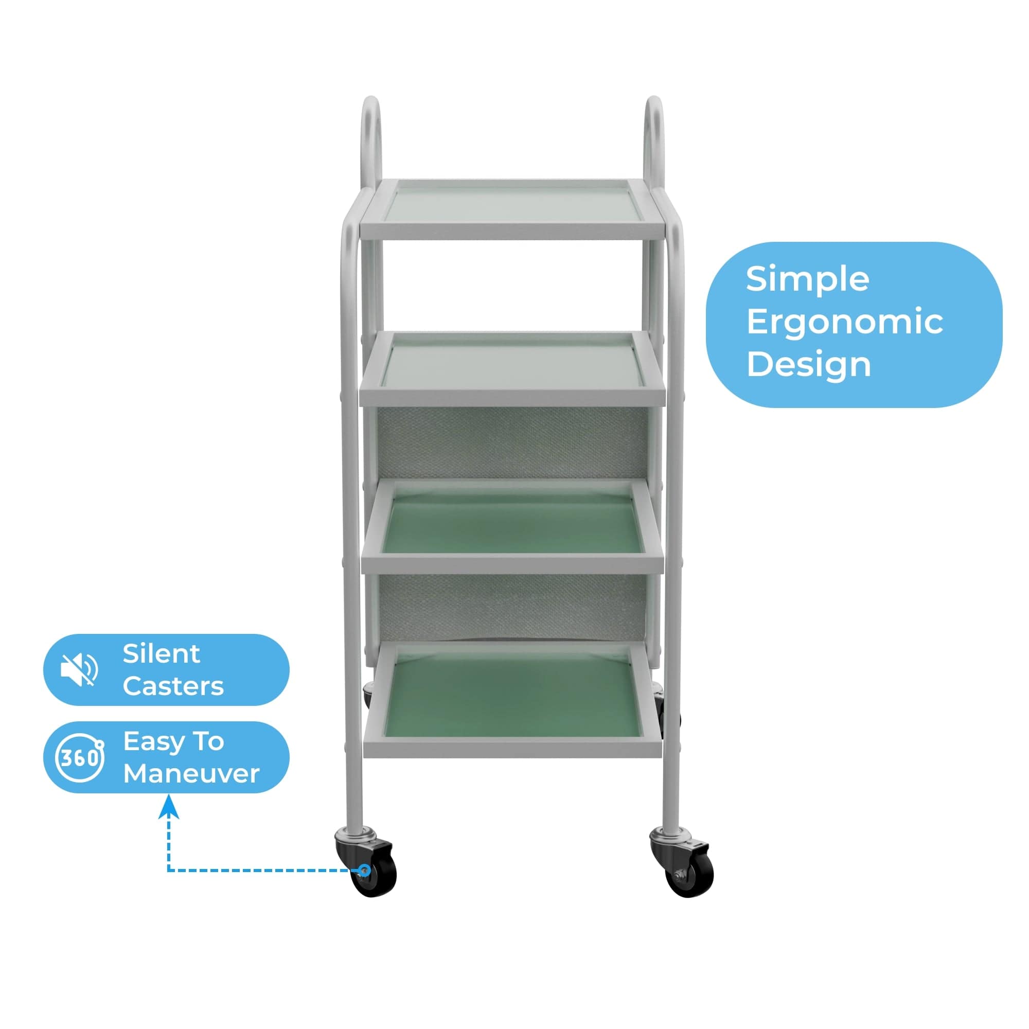 LUCY Dual 4 Tier Wax Glass Trolley Cart - Heavy Duty Rolling Utility Cart for Nail Salon, Spa, Beauty Salon & Tattoo Studio - Perfect for Waxing, Manicure, Pedicure & Tattoo Supplies Organization