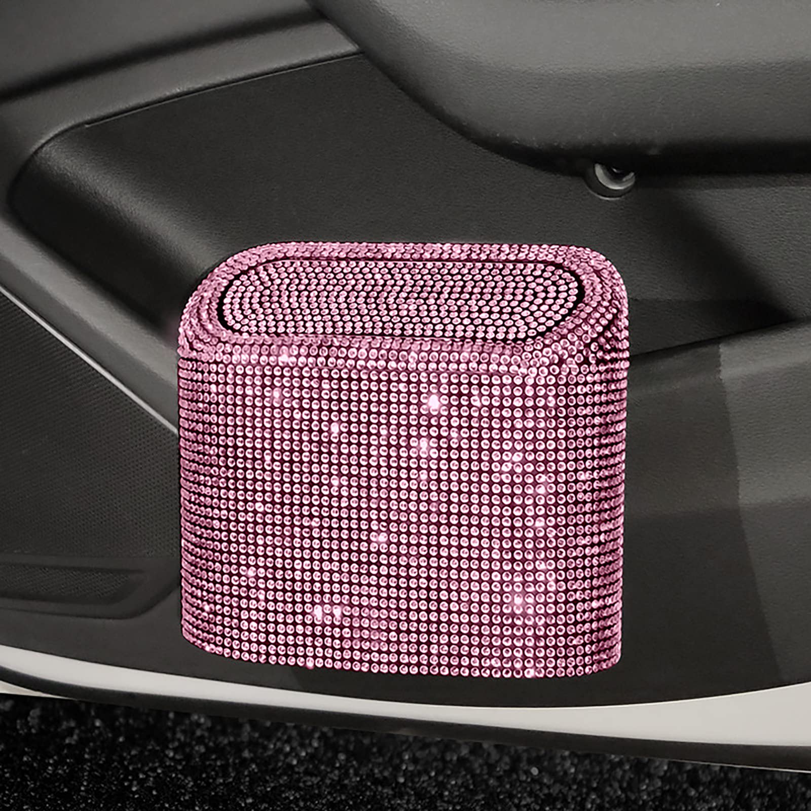Bling Car Trash Can with Rhinestones - Pink Mini Waterproof Garbage Organizer for Women's Auto Accessories, Perfect for Road Trips and Daily Commutes
