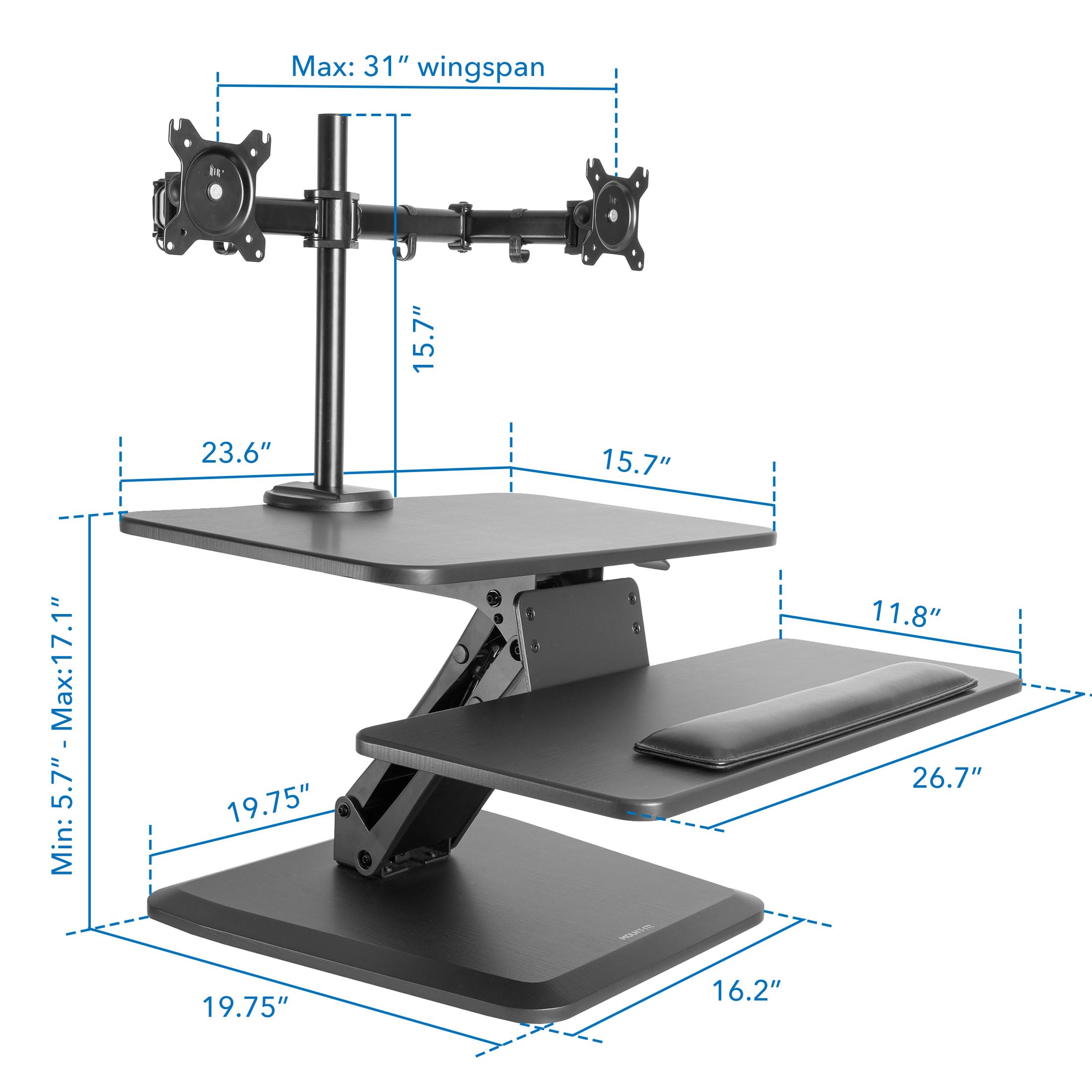 Mount-It! Adjustable Standing Desk Converter with Dual Monitor Mount - 23