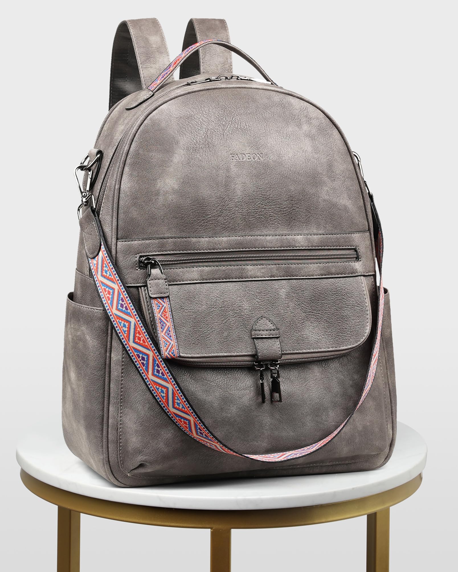 FADEON Leather Laptop Backpack for Women - Stylish PU Travel Bag with Laptop Compartment for Work & Commuting
