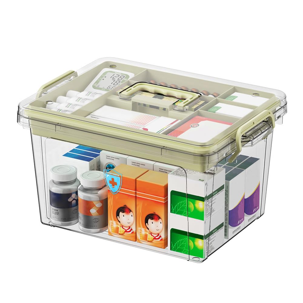 SLTAXAR Large Travel Medicine Organizer Box - 31x21x17cm Plastic Pill Case, First Aid Kit & Home Medical Storage Solution | Perfect for Daily Medication, Travel, and Emergency Preparedness
