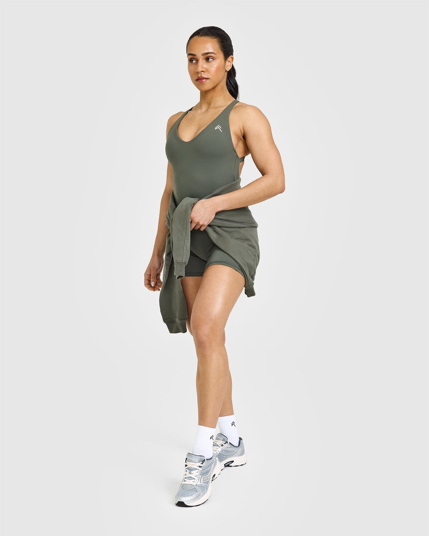 Unified Scoop Back All-in-One 6-Piece Set | Dark Khaki | Perfect for Yoga, Gym & Everyday Comfort Wear