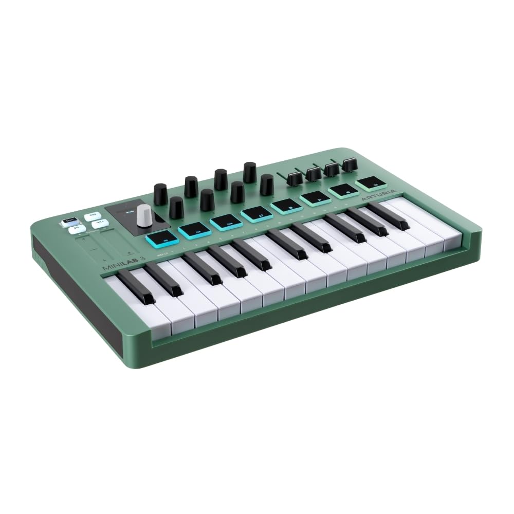 Arturia MiniLab 3 25-Key USB MIDI Keyboard Controller with 8 Pads & DAW Integration - Mint Green | Includes MIDI Cable & Microfiber Cloth | Perfect for Music Production, Beat Making & Home Studio Recording