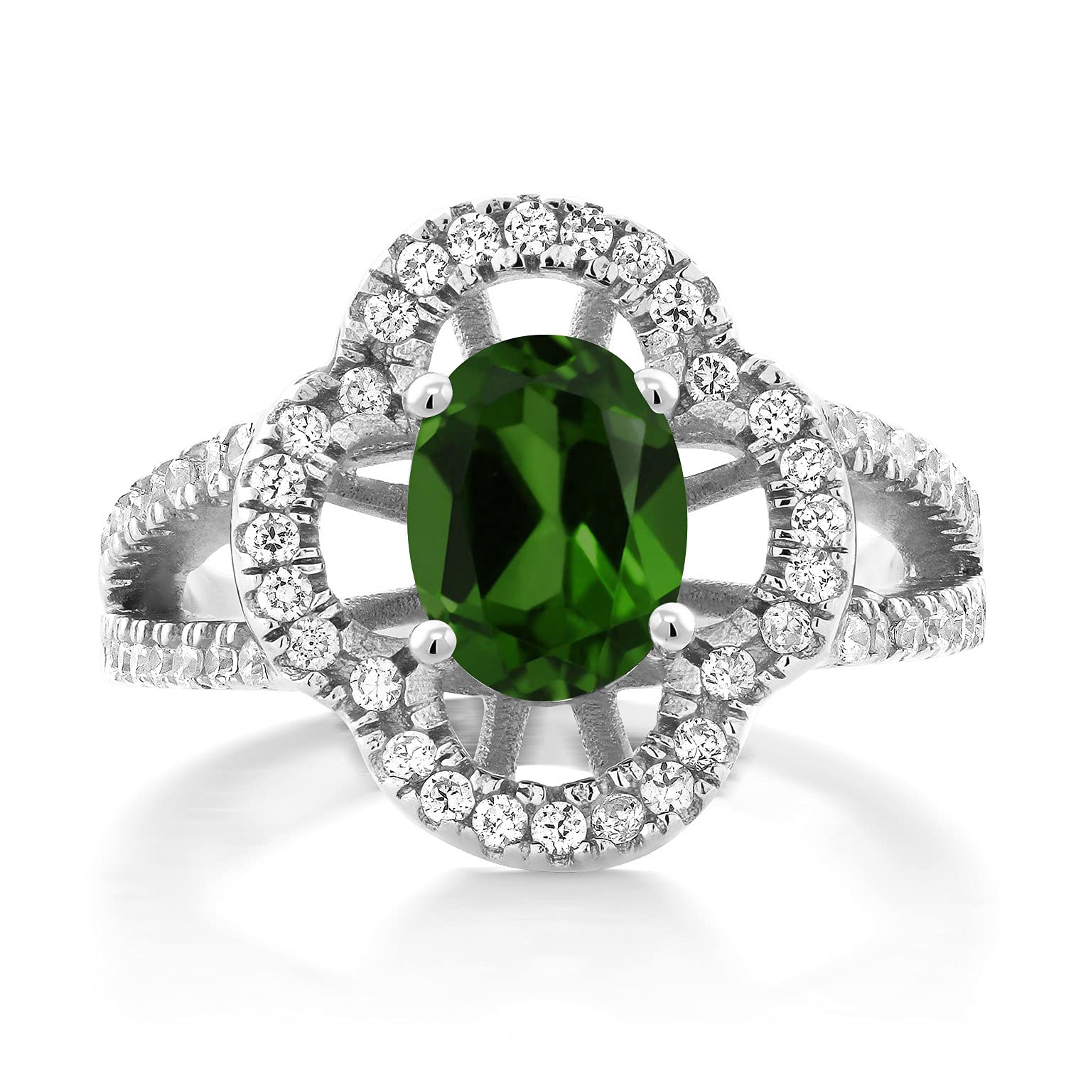 1.57 Ct Oval Green Chrome Diopside Sterling Silver Ring for Women | Gem Stone King | Elegant Jewelry for Engagement, Wedding & Special Occasions