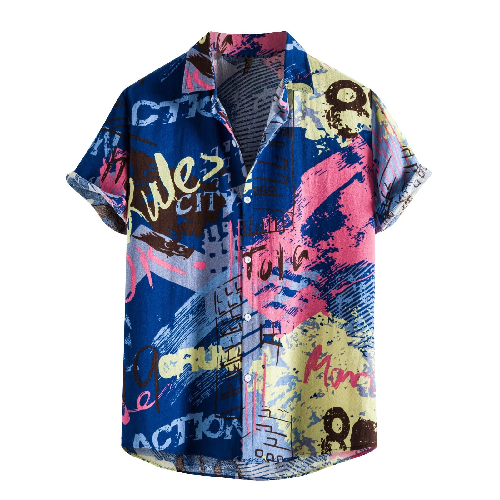 Men's Casual Short Sleeve V-Neck Printed Shirt - Summer Beach Vacation Fashion Top with Lapel Collar (Large Size) | Perfect for Tropical Getaways, Pool Parties & Weekend Outings