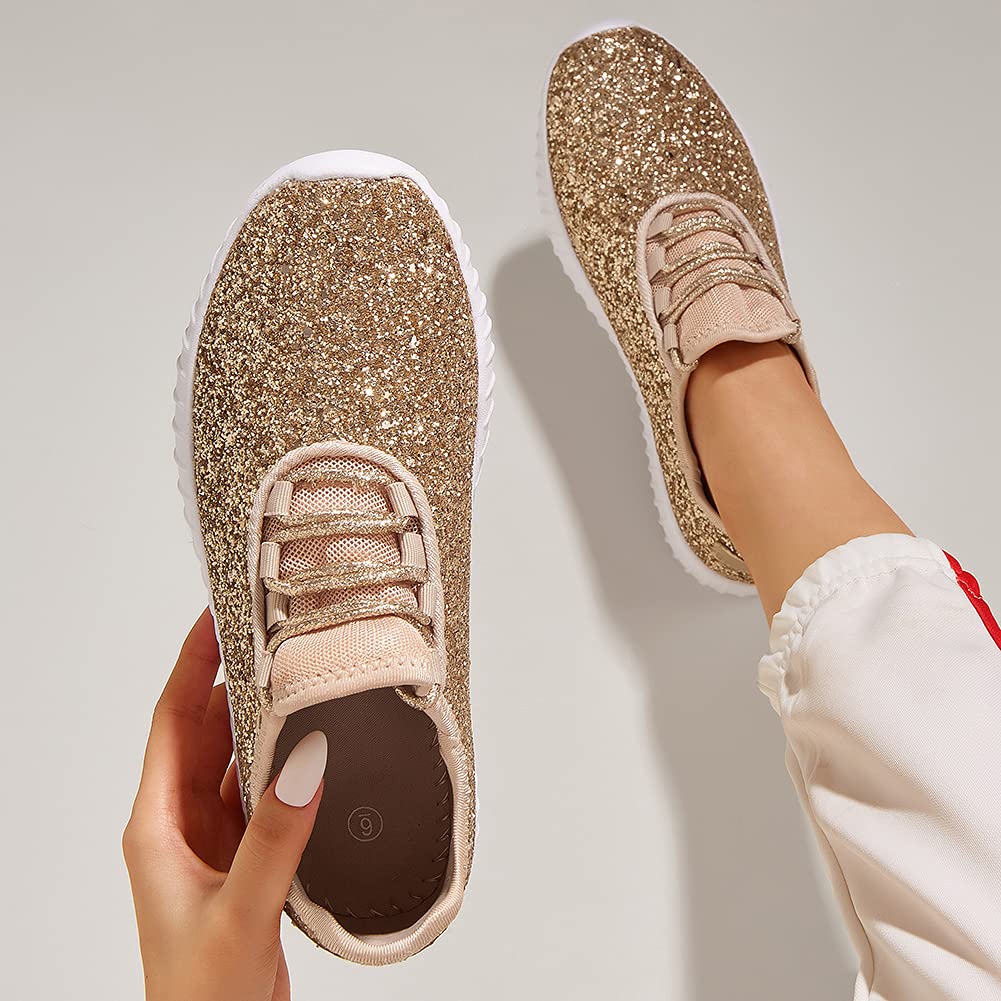 K KIP WOK Women's Fashion Glitter Slip-On Sneakers - Lightweight Running Tennis Walking Shoes for Women | Perfect for Gym, Workout, Casual Wear & Daily Activities