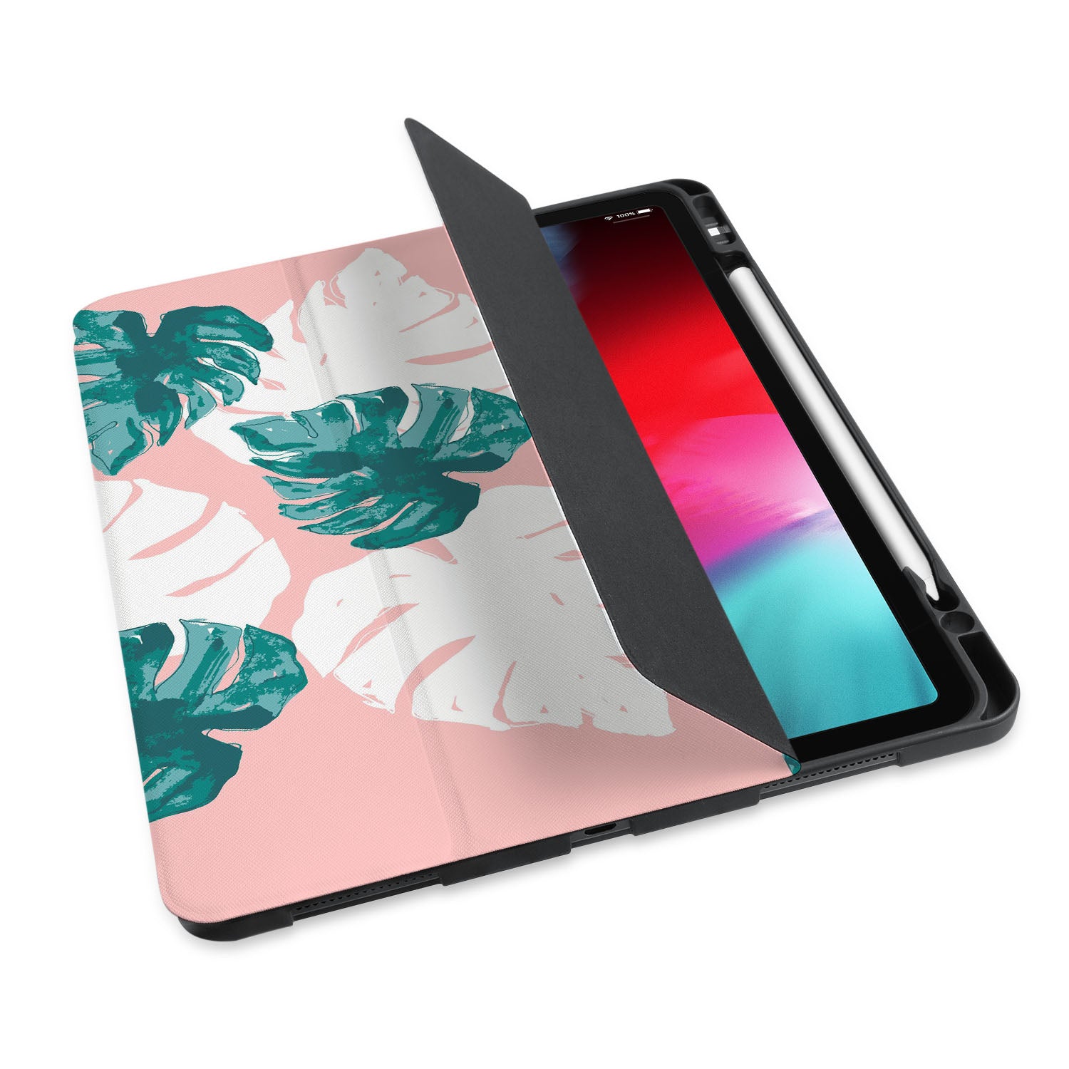 Premium Pink Floral iPad Trifold Case - Slim Protective Cover with Auto Sleep/Wake for iPad 7/8/9/10 (10.2 Inch) - Perfect for Work, School & Travel