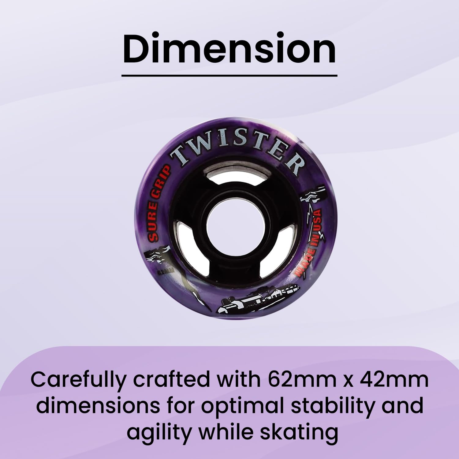 Sure-Grip Twister Roller Skates Wheels - 95A Hardness, 62mm x 42mm Urethane Material, Stylish & Smooth Sliding Wheels, Pack of 8 - Perfect for Indoor and Outdoor Skating