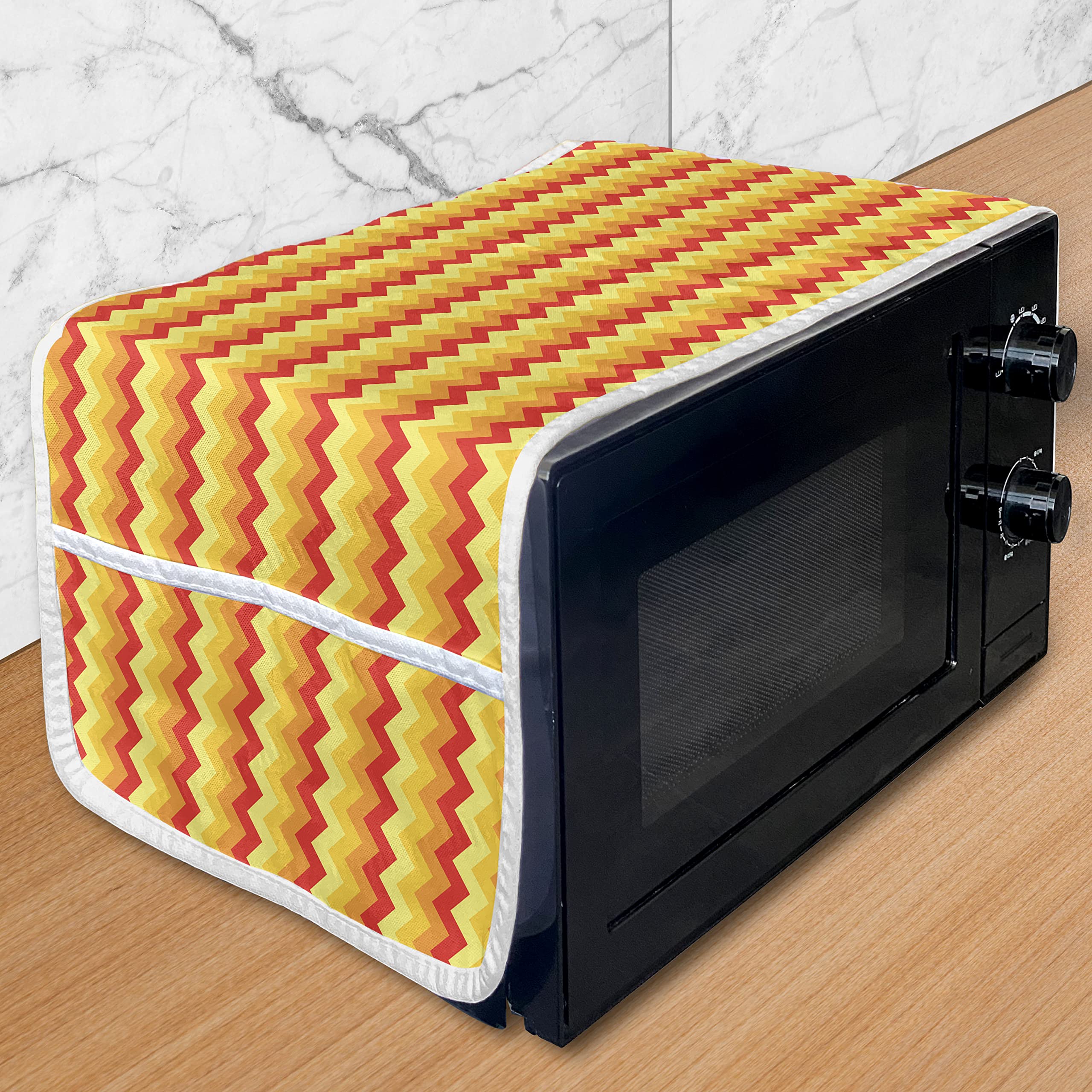 Ambesonne Yellow Chevron Microwave Cover - Waterproof Kitchen Organizer with Pockets, 36