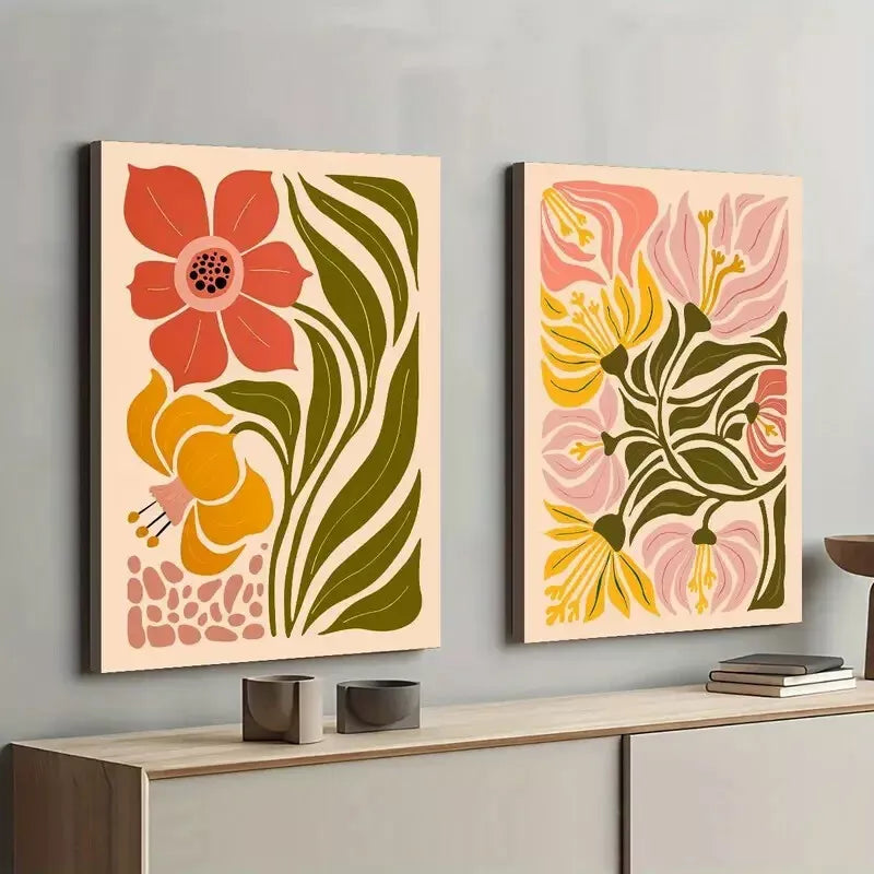 2-Piece Vintage Flower Botanical Art Prints - Modern Framed Wall Decor 50x75cm - High Quality Canvas Painting - Ready to Hang Australian Made - Perfect for Living Room, Bedroom & Office Decor