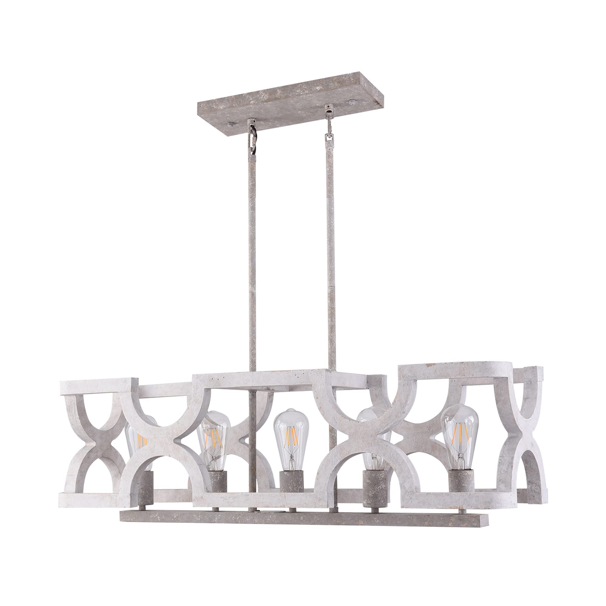 Rustic Farmhouse Chandelier - 5-Light Wood & Iron Pendant Lighting for Kitchen Island, Dining Room, Foyer or Restaurant - Distressed White Finish - Perfect for Country Style Home Decor and Commercial Spaces