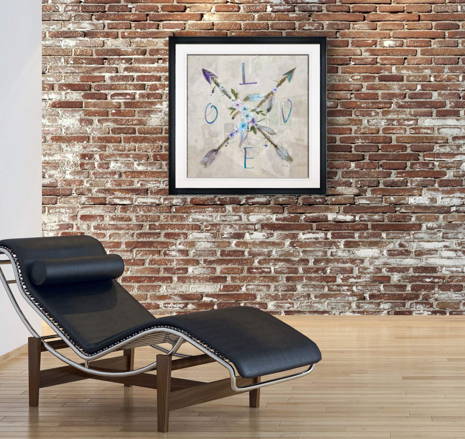 Boho Arrow Love Inspirational Art Quotes Wall Decor - Giclee Canvas Prints with Feather & Flower Motifs, Framed Painting for Living Room, Bedroom & Office Decor