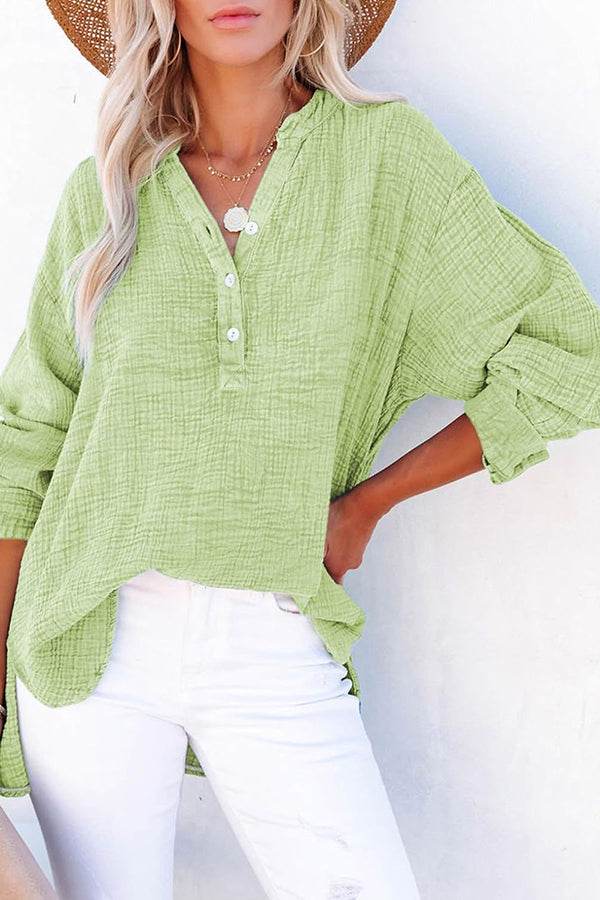 Elegant Solid Color Long Sleeve Pleated Button Loose Blouse for Women | Casual Office Wear & Spring Outfits