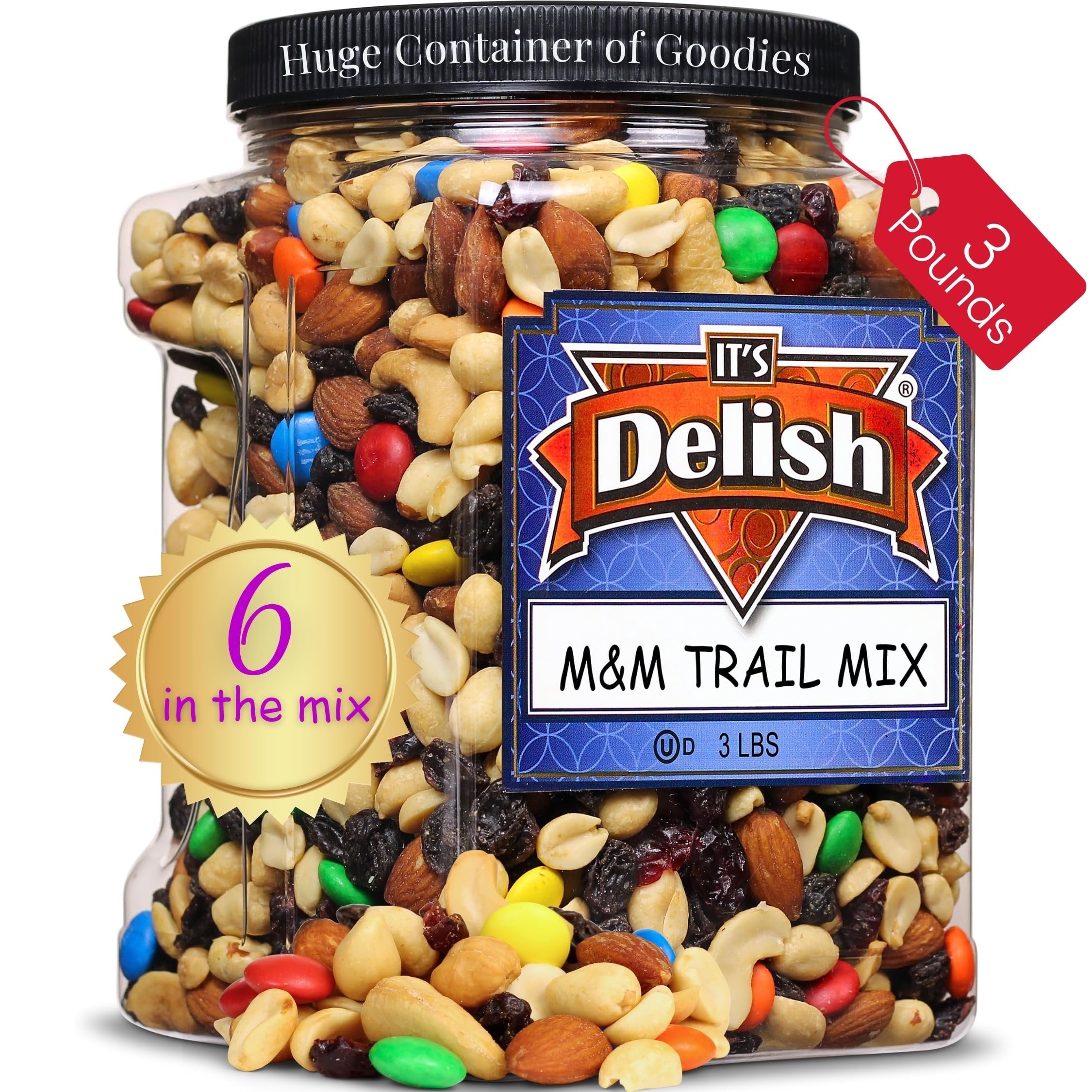 M&M's Classic Trail Mix Snacks - 3 Pound Bulk Resealable Container for Hiking, Camping & Office Snacking