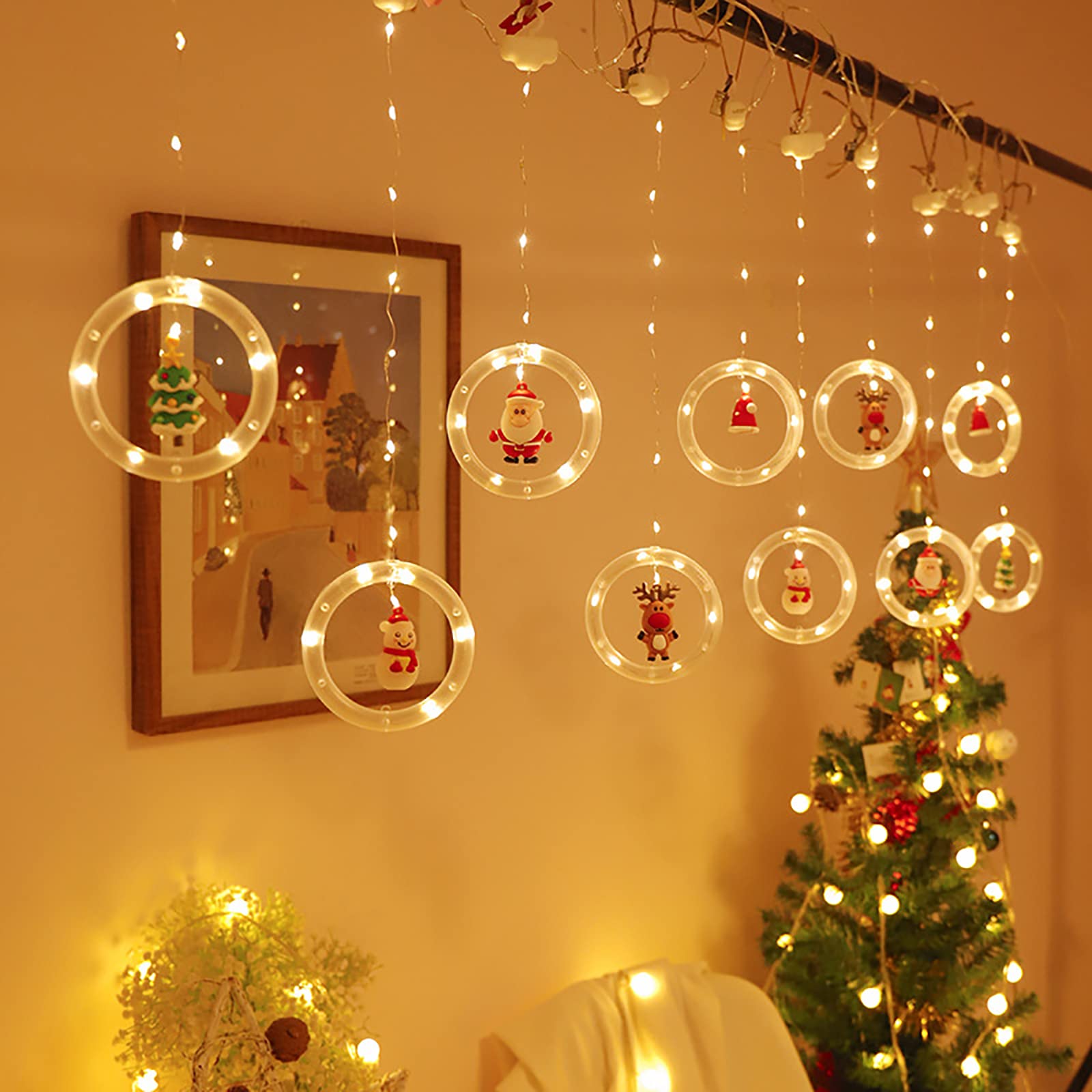 Waterproof USB Powered LED String Lights - 10ft Santa Claus Snowman Reindeer Fairy Lights for Indoor Outdoor Christmas Party Bedroom Window Decorations - Twinkle Curtain Hanging Lights for Holiday, Wedding, Garden & Home Decor