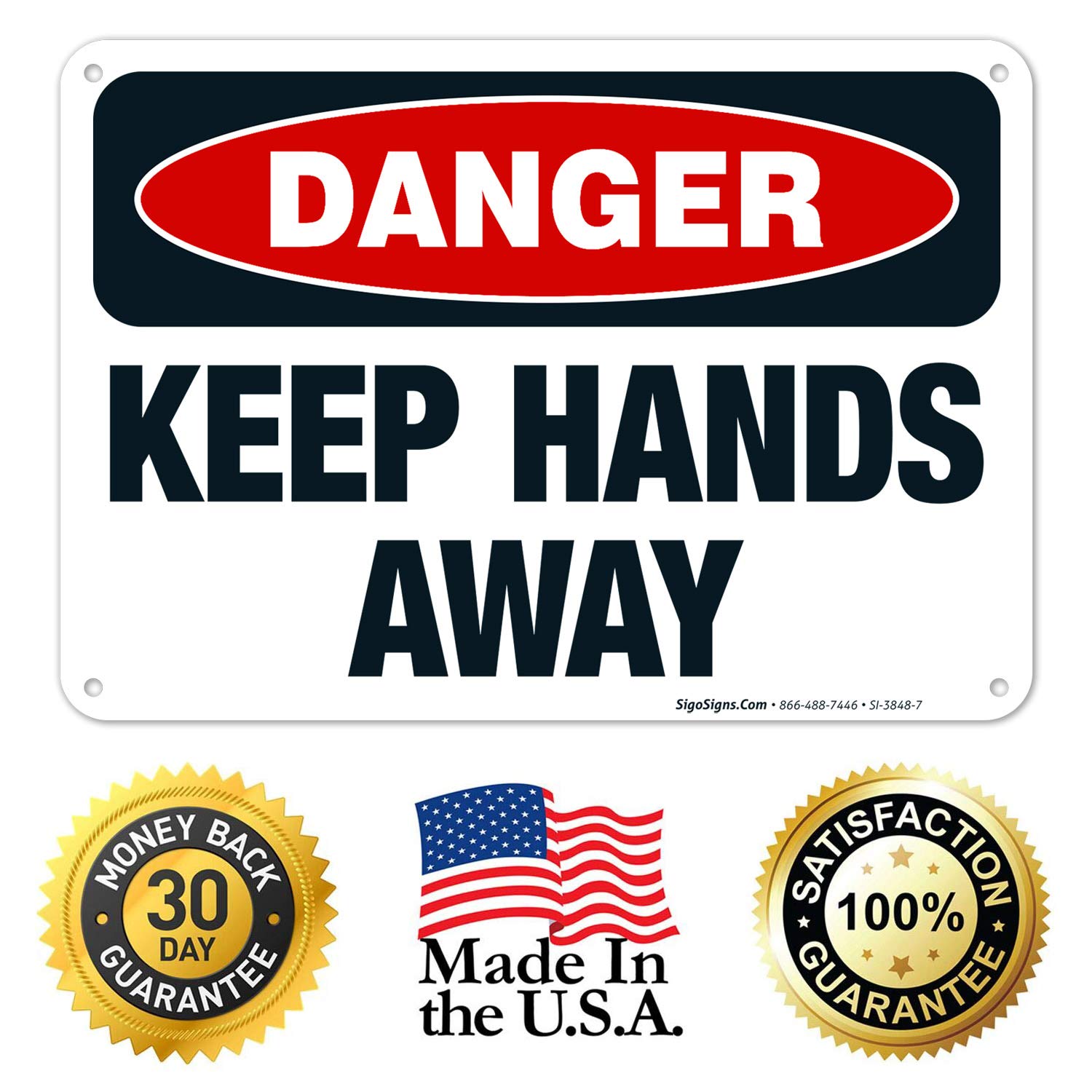 Danger Keep Hands Away Sign - OSHA Compliant 10x7 Inches Rust-Free .040 Aluminum Safety Sign - Fade Resistant for Indoor & Outdoor Use - Made in USA - Perfect for Construction Sites, Warehouses & Hazardous Areas