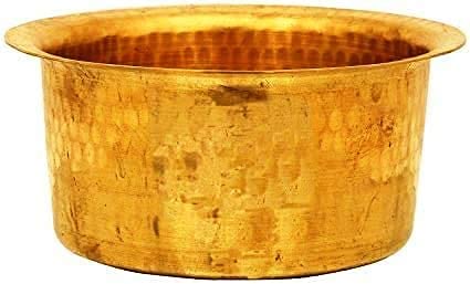 Will & Weaves Traditional Brass Hammered Dough Maker & Atta Maker - 12 Inch Indian Kitchen Utensil with 2 Liter Brass Pot (Patila) - Perfect for Roti, Chapati & Paratha Dough Preparation at Home