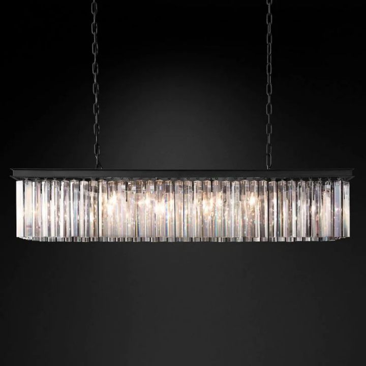 1920s Art Deco Single Rectangular Chandelier - 49W/60W Vintage Ceiling Light - Perfect for Dining Room, Living Room & Bedroom Lighting