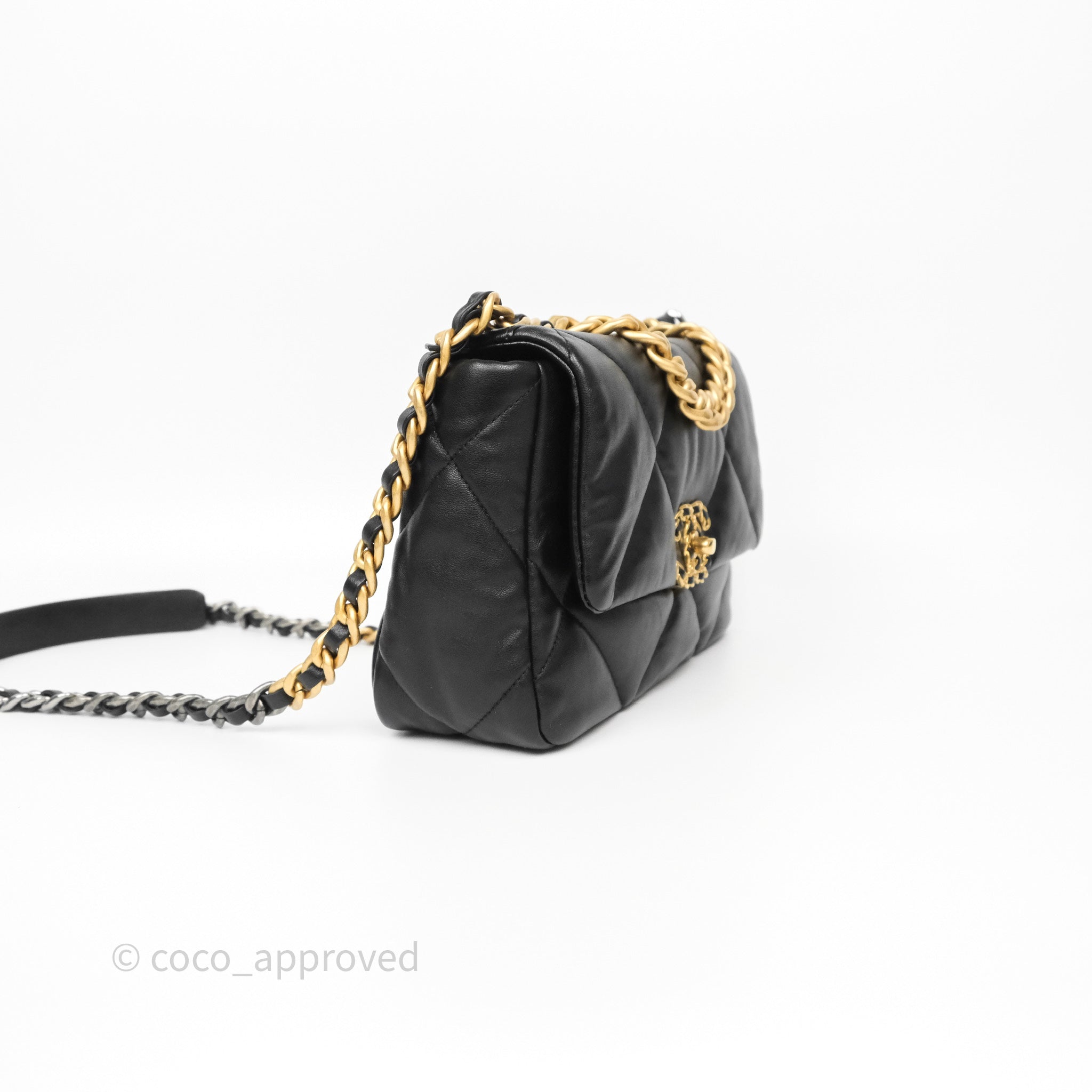 Chanel 19 Small Black Leather Flap Bag with Mixed Gold & Silver Hardware - Luxury Designer Handbag for Women, Perfect for Evening Events & Date Nights