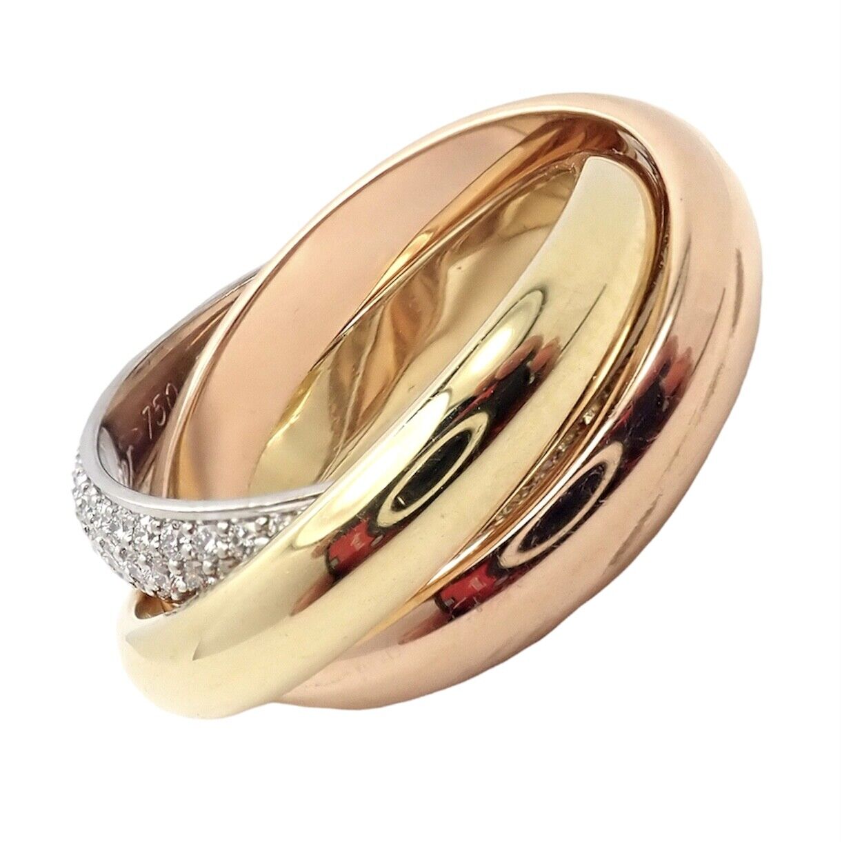Authentic Cartier Trinity Classic Diamond 18k White Yellow Rose Gold Tri-Color Band Ring - Luxury Wedding, Anniversary & Gift Jewelry for Women