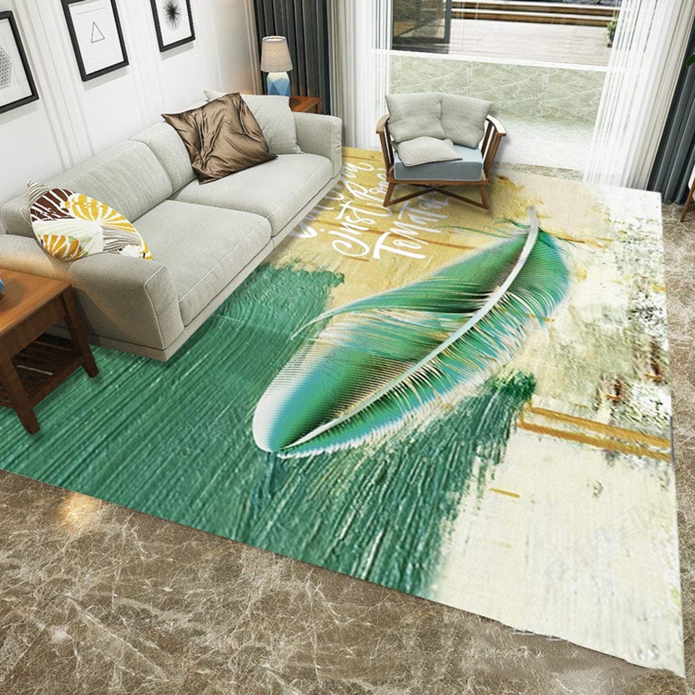 Soft Abstract Art Area Rug - 5'x6' Non-Slip Fleece Carpet for Living Room, Bedroom & Nursery | Modern Nordic Feather Design Indoor/Outdoor Rug for Kids Crawling, Home Decor & Runners