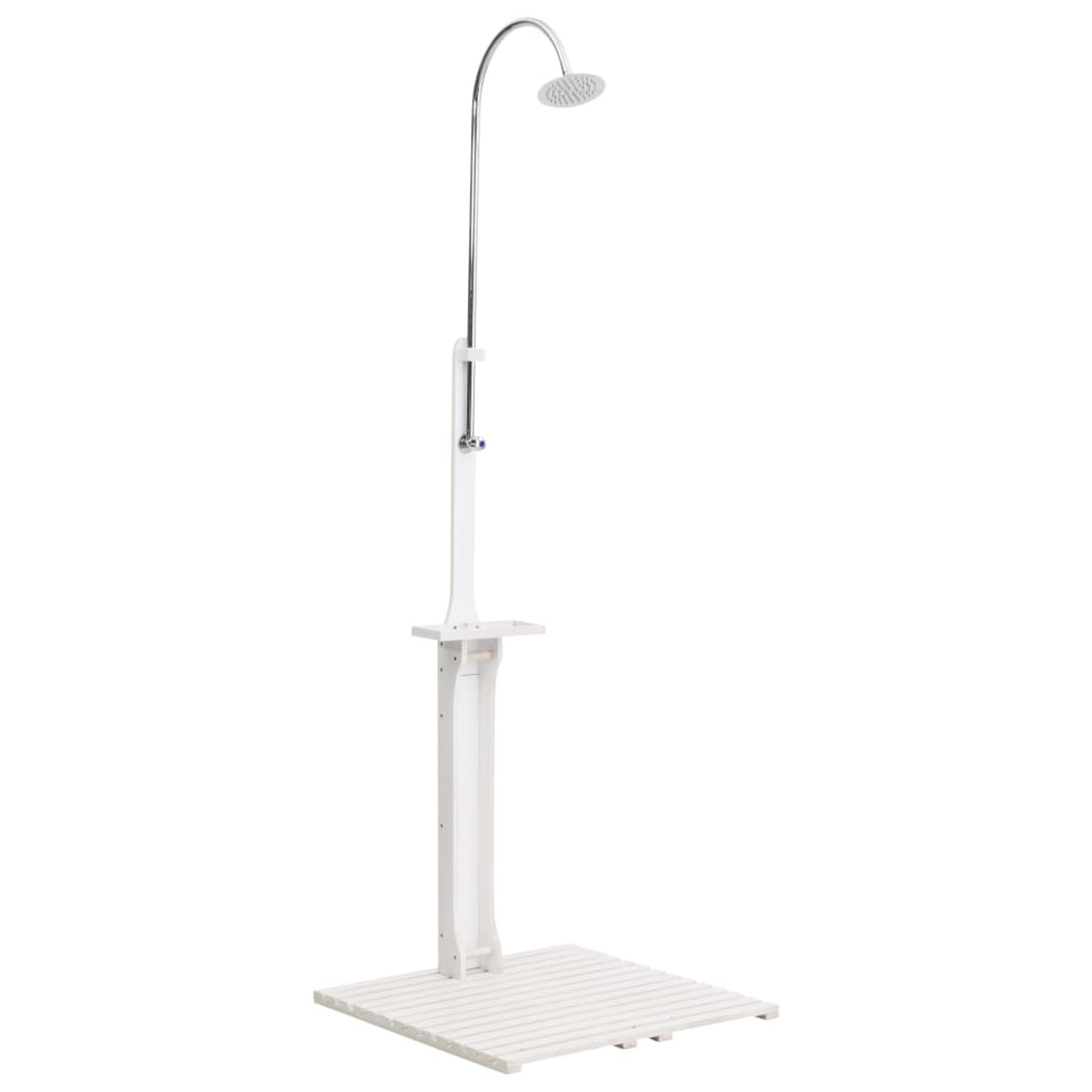Gecheer Portable Outdoor Shower with Wooden Base - Freestanding Camping Shower for Beach, Poolside, Backyard, Patio & Farm Use - White Spa Set for Relaxing Outdoor Showers