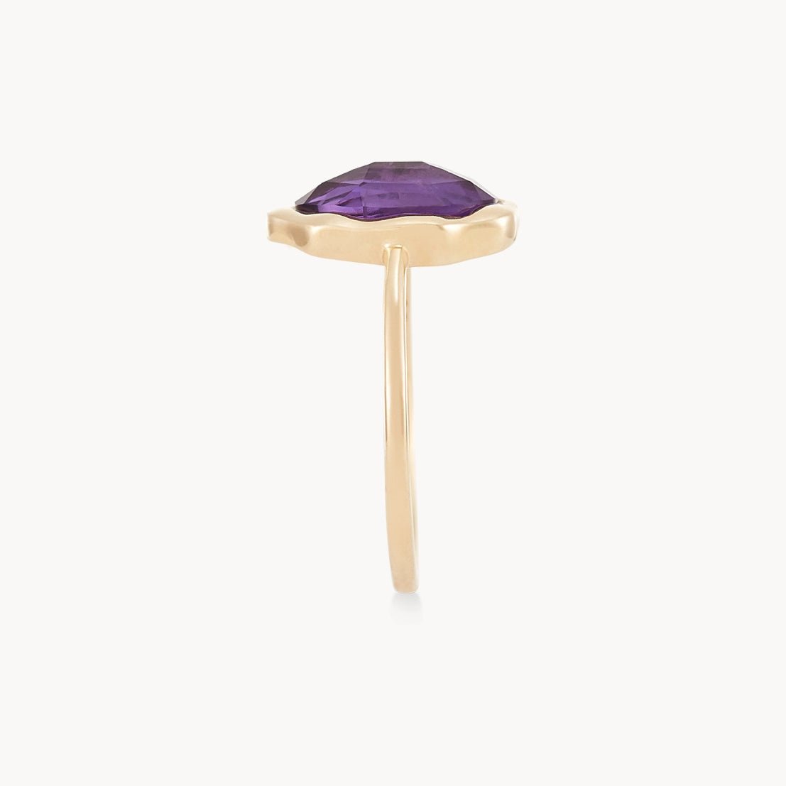 14K Yellow Gold Amethyst Mood Ring - Adjustable Emotional Healing Jewelry for Women, Gift for Her, Meditation & Stress Relief Accessory