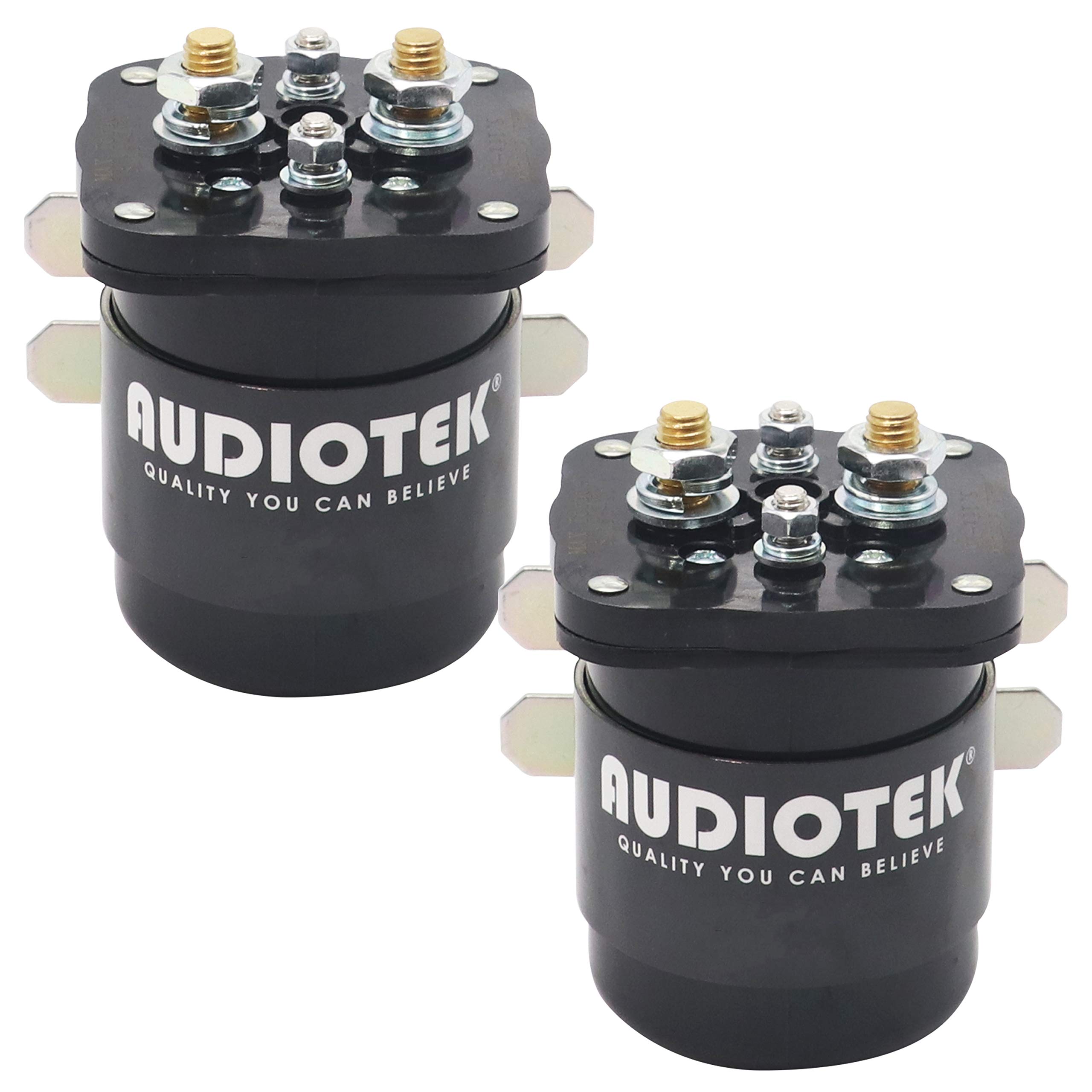 Audiotek 500-Amp 12V Continuous Duty Solenoid Relay - Heavy Duty Battery Isolator & SPST Starter Relay (4 Pin) - Perfect for Car, Boat, RV, Motorcycle & Off-Road Vehicles - 2 Pack - Reliable Power Management for Automotive & Marine Applications
