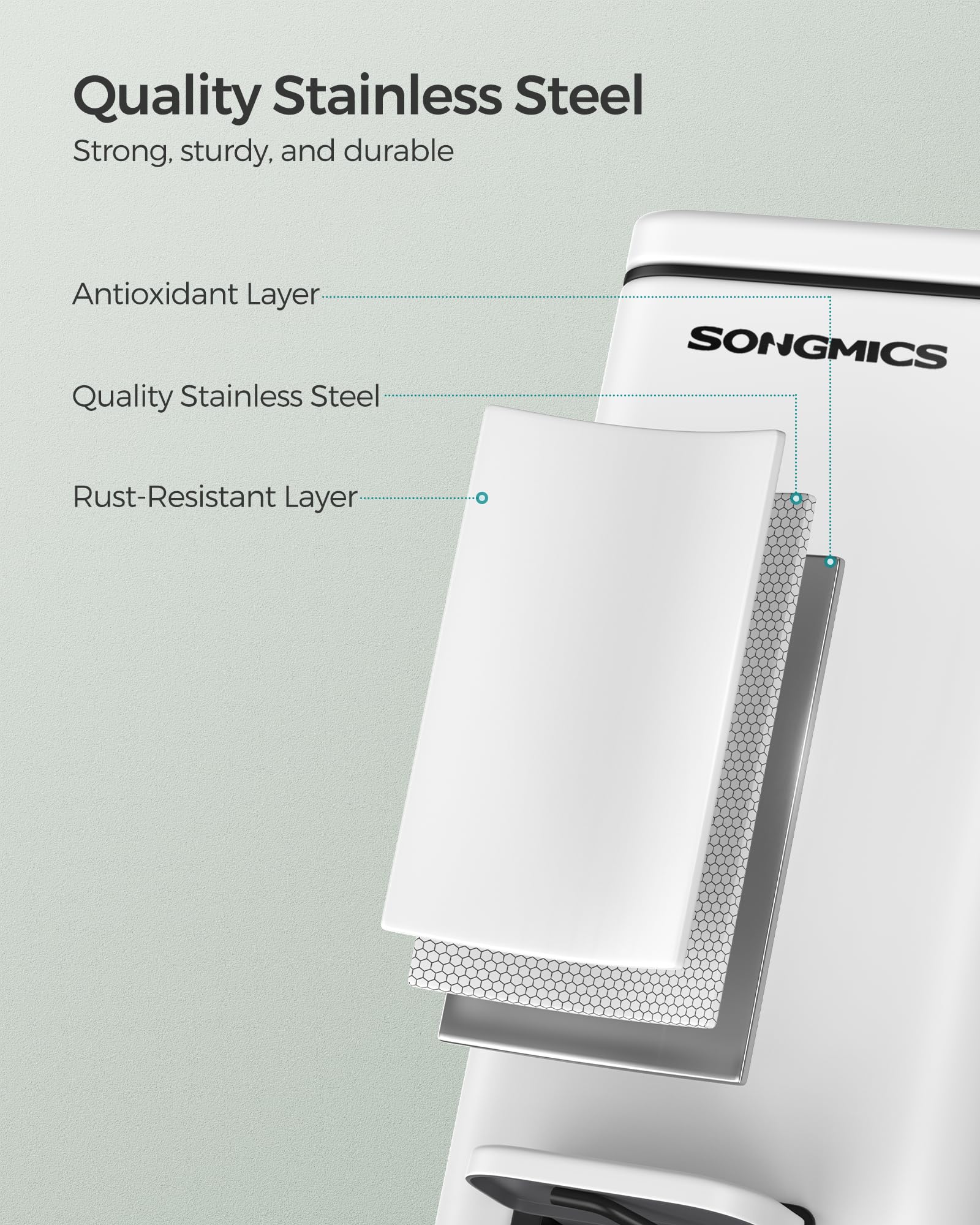 SONGMICS 1.3 Gallon Small Bathroom Trash Can with Lid - Slim Stainless Steel Garbage Bin for Tight Spaces, Soft Close, White ULTB560W05 - Perfect for Bathrooms, Offices & Small Apartments
