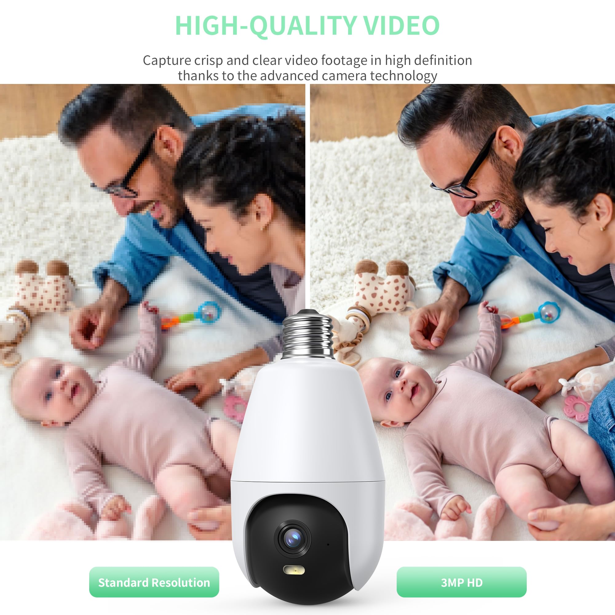 2K HD WiFi Weatherproof Light Bulb Security Camera - 360° Wireless Outdoor & Indoor Dome Camera for Home Surveillance, Smart Light Socket Camera with Night Vision - Perfect for Porch, Garage, Backyard Security Monitoring