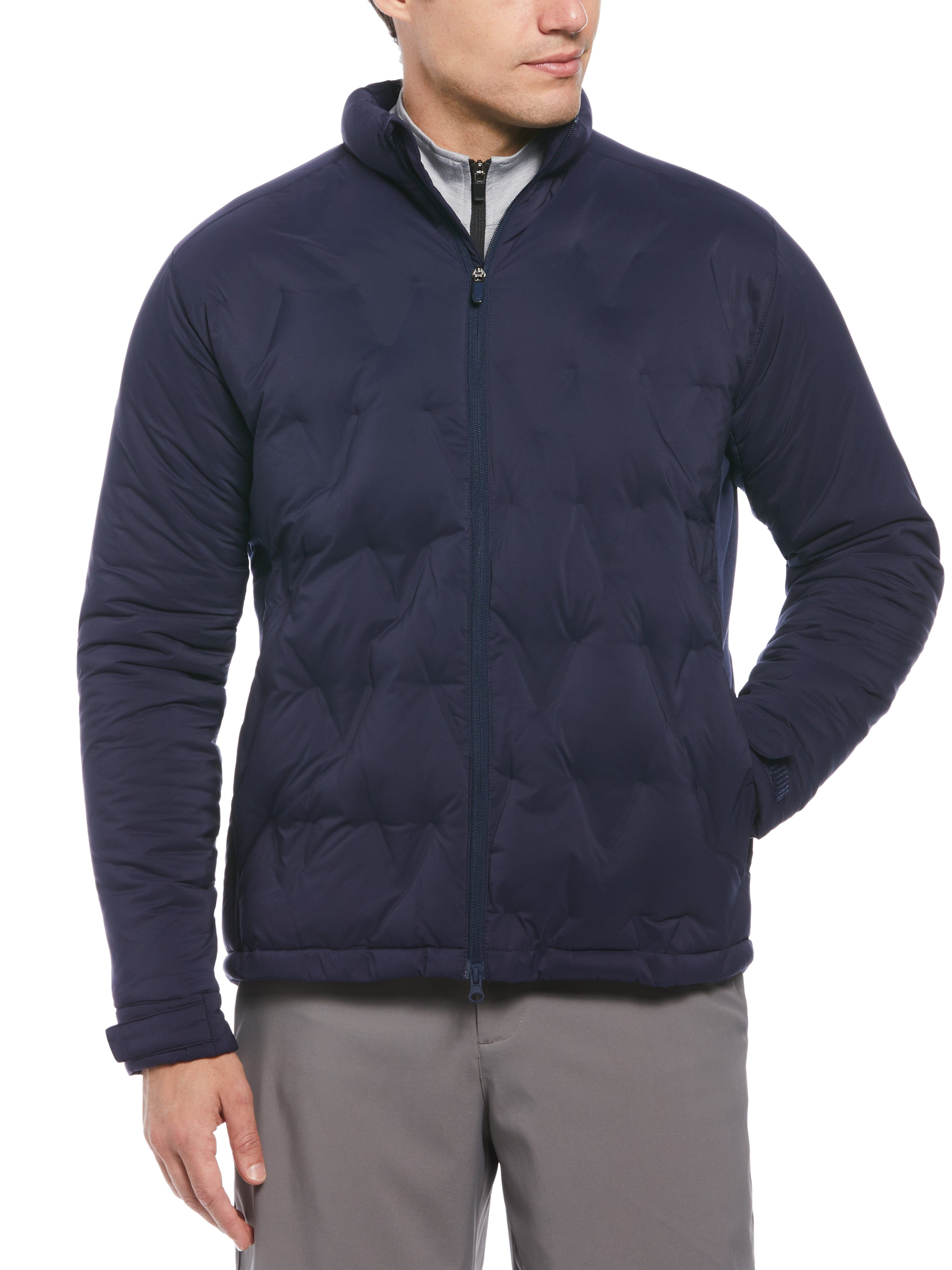 Men's Welded Chevron Print Full Zip Puffer Jacket - Lightweight Warm Winter Coat for Golf, Outdoor Sports & Casual Wear