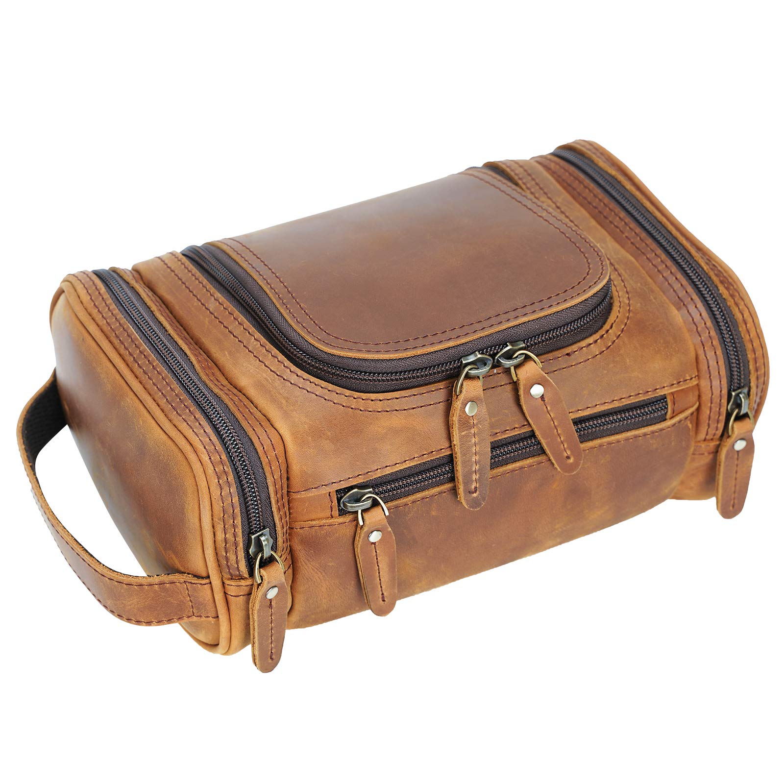 Premium Full Grain Leather Toiletry Bag for Men - Travel Shaving Kit & Dopp Kit with YKK Zippers - Ideal for Business Trips, Gym & Vacation Essentials Organization