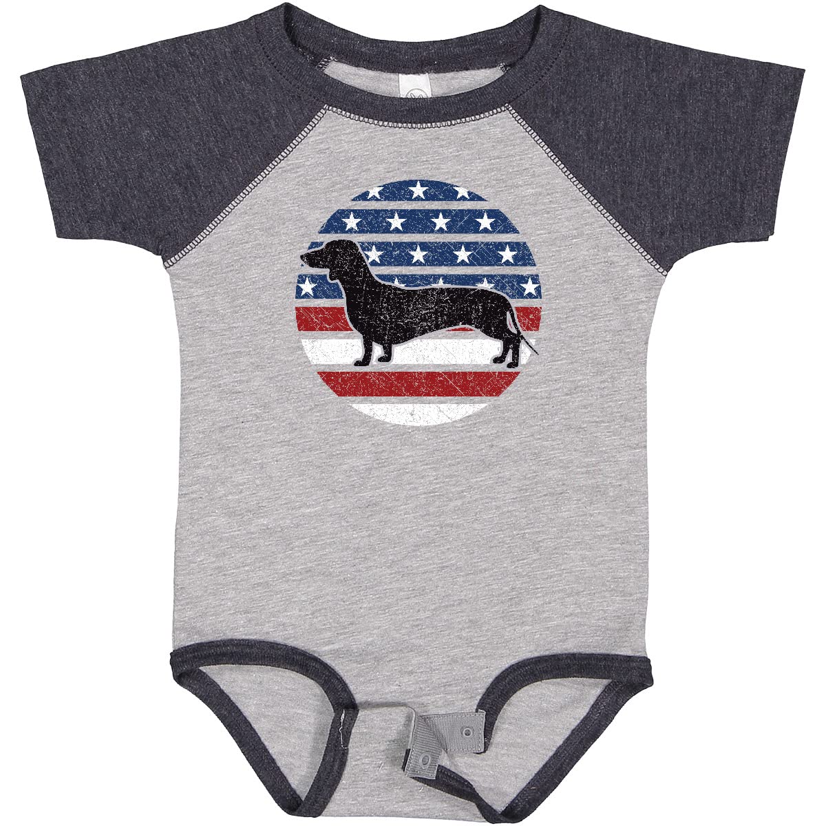 Inktastic Cute Dachshund Dog with USA Flag Print Baby Bodysuit - Perfect for 4th of July, Patriotic Holidays & Family Photos