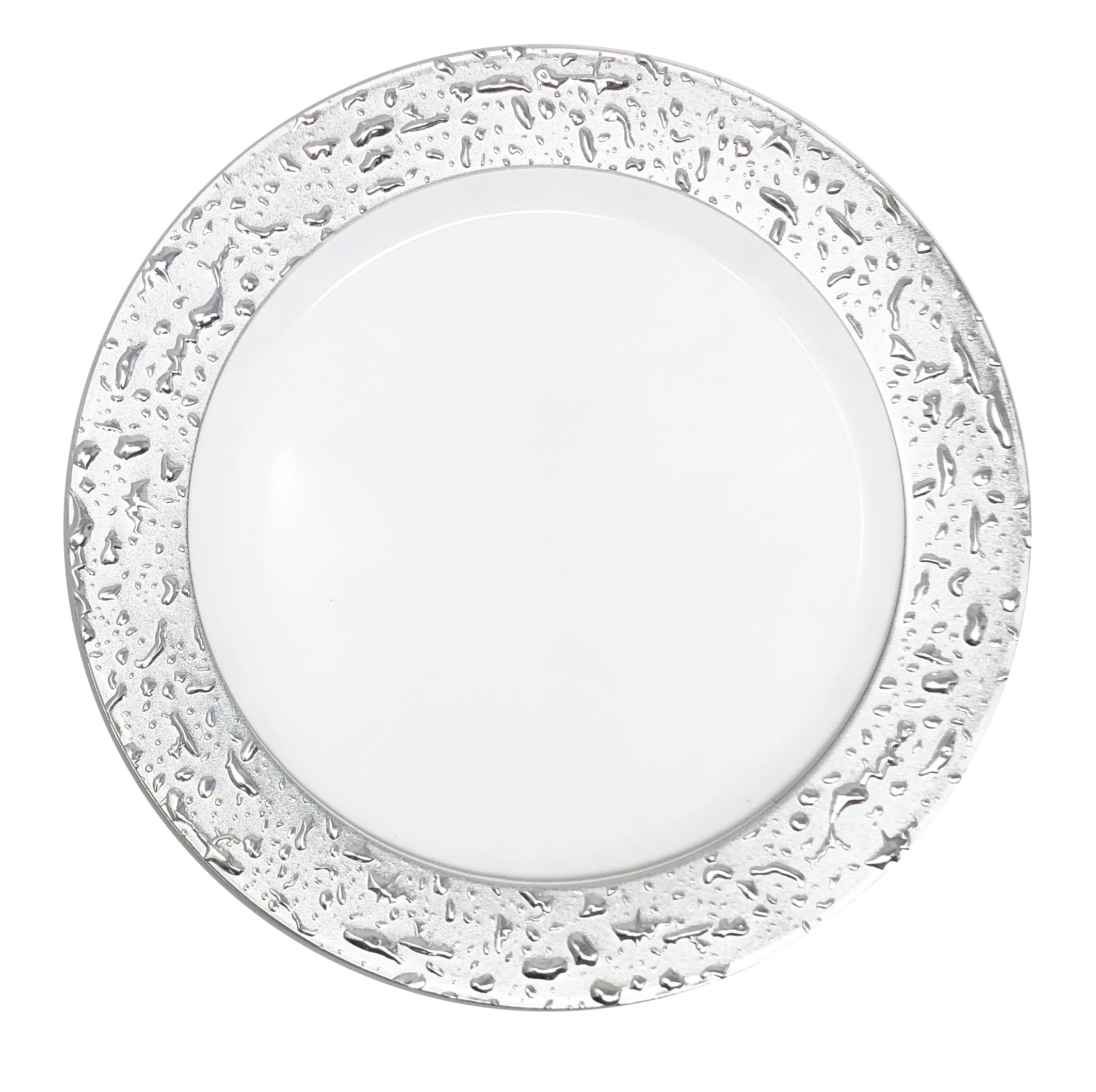 Elegant White & Silver Round Plastic Plates - 50-Pack Disposable Dinner Plates for Parties, Weddings & Events - Durable & Stylish Tableware for Home, Restaurant & Catering Use
