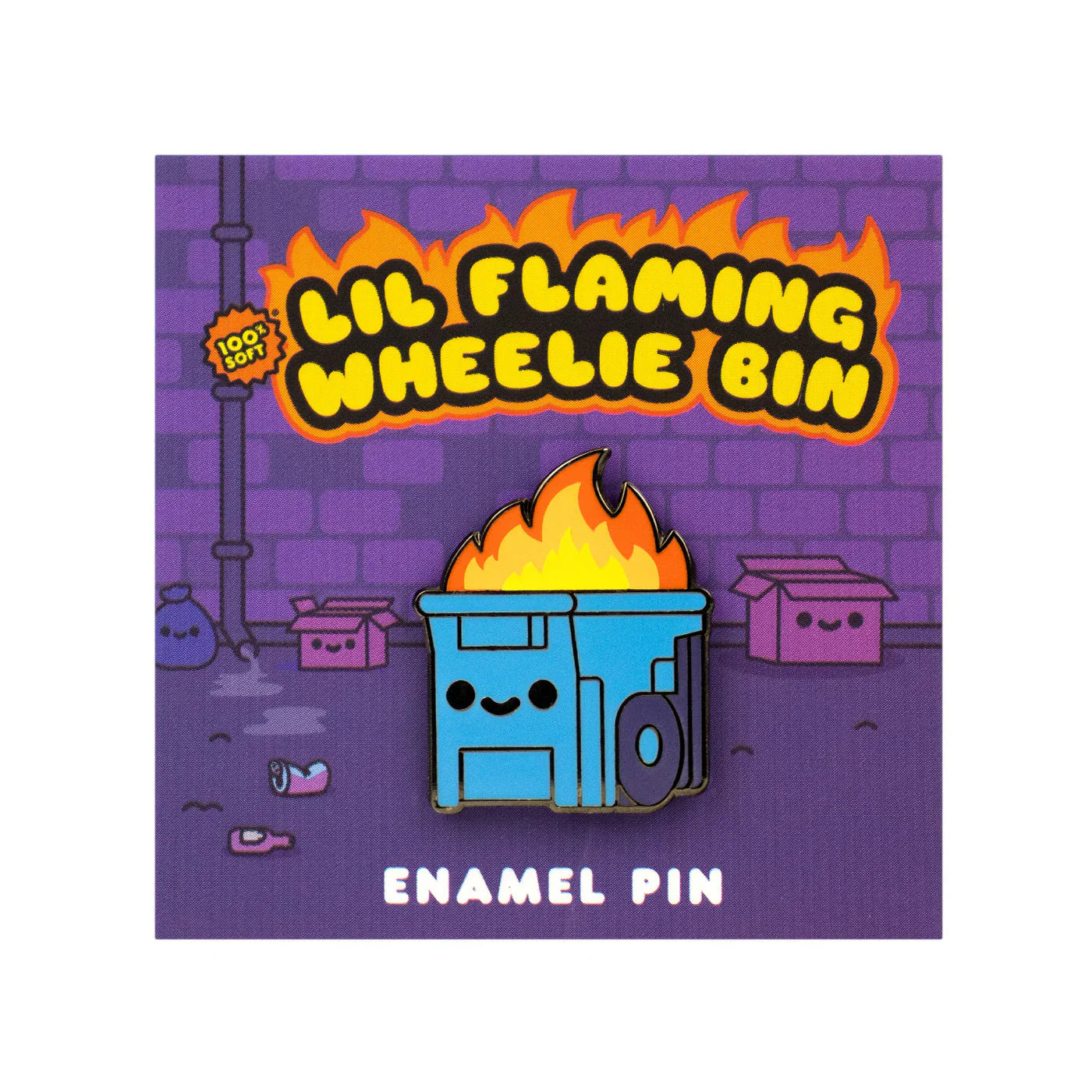 100% Soft Enamel Pins - Cute Lil Flaming Wheelie Bin Collectible Badge for Backpacks, Jackets & Hats | Unique Gift for Pin Collectors & Streetwear Fans
