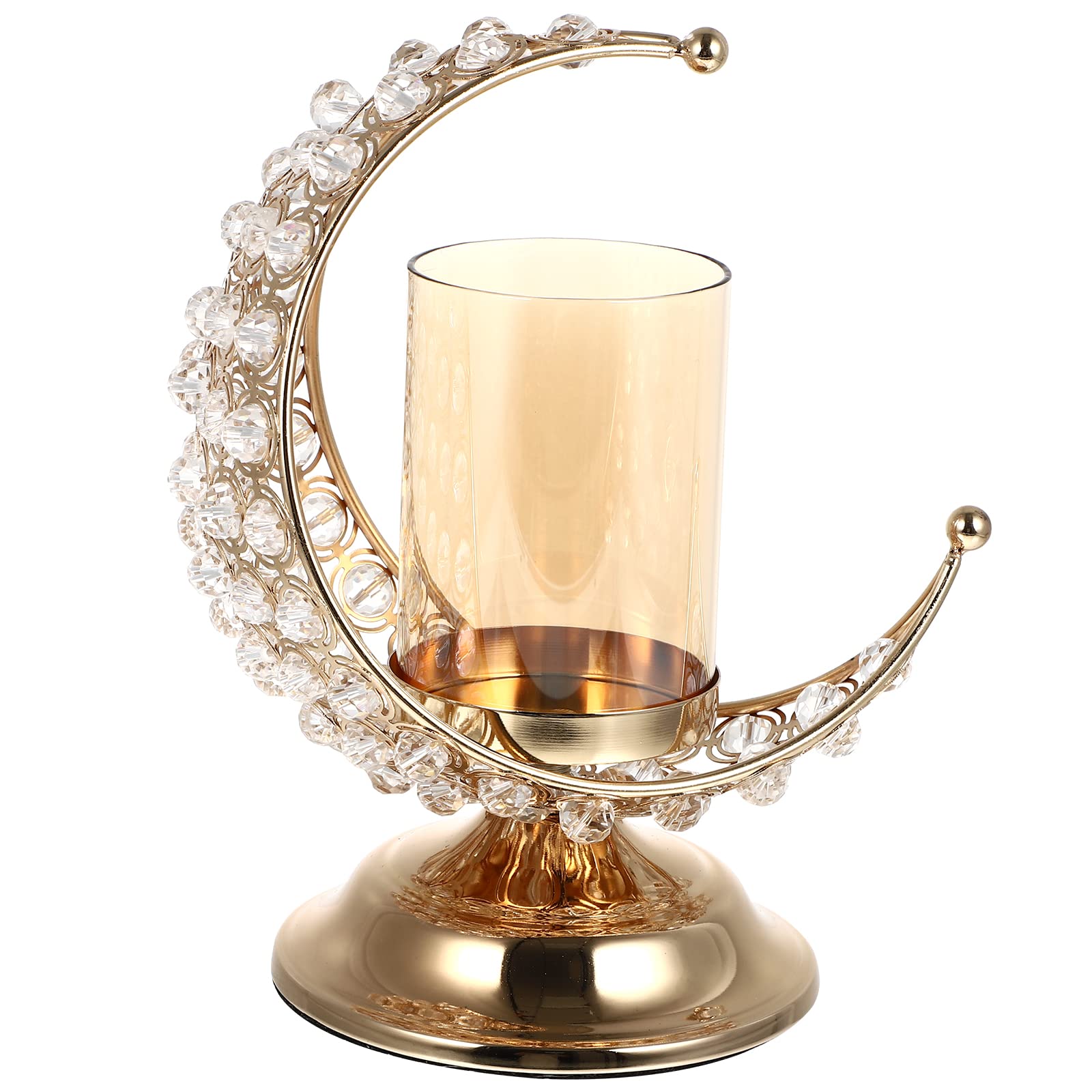 VALICLUD Ramadan Candle Holder - Crescent Moon Shaped Glass Crystal Tea Light Stand for Home Decor, Restaurant Table Centerpiece | Perfect for Ramadan, Eid, Wedding, Romantic Dinner & Holiday Decorations