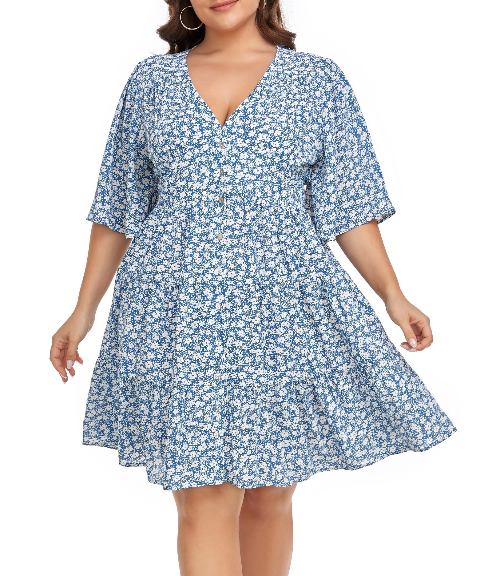 **Women's Plus Size Floral Button Down Casual Dress - Comfortable & Stylish for Work, Office, and Everyday Wear**