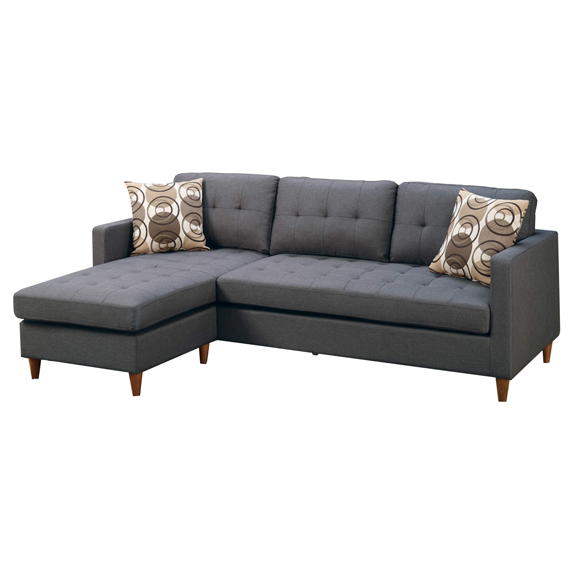 Benjara Polyfiber Sectional Sofa with Pillows - Gray Modern Living Room Furniture for Small Spaces | Perfect for Apartments, Condos & Cozy Family Gatherings