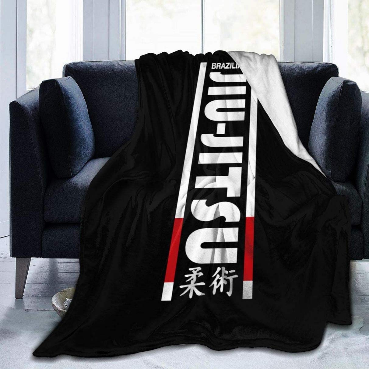 Jiu Jitsu Fleece Blanket - Reversible Plush Throw Blanket 50x40 Inches, Soft & Washable for Couch, Sofa, Office & Beach - Cozy Foldable Fuzzy Blanket for Home, Travel & Outdoor Use
