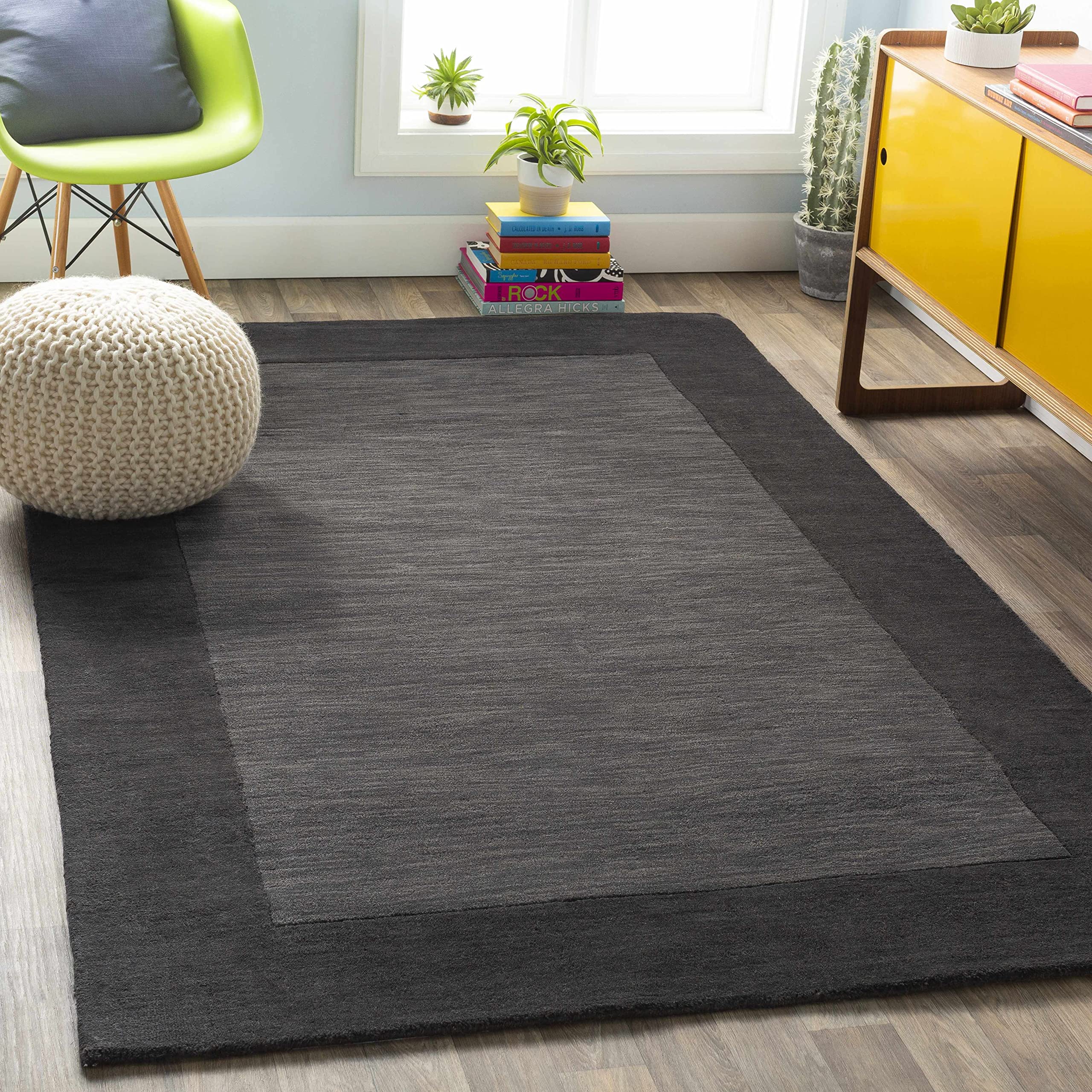Premium Hauteloom Talmage Wool Runner Rug for Hallway & Kitchen - Solid Border Design in Gray & Black - 2'6