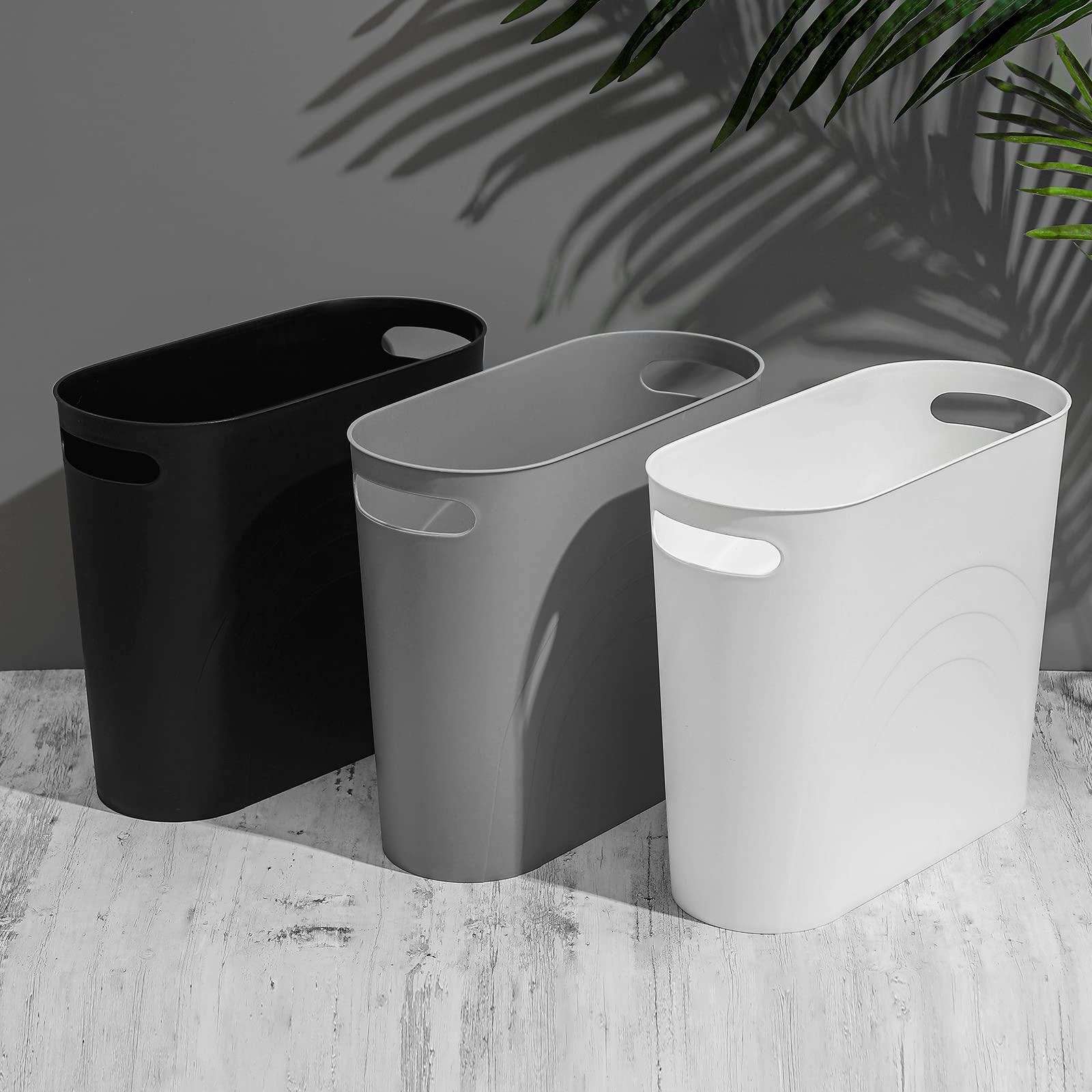 Rejomiik Small Trash Can - Slim 3.5 Gallon Plastic Waste Basket with Handles for Bathroom, Bedroom, Kitchen & Office | Space-Saving Garbage Bin for Narrow Spaces (2-Pack, Grey) | Perfect for Tight Corners, Under Sinks & Small Rooms