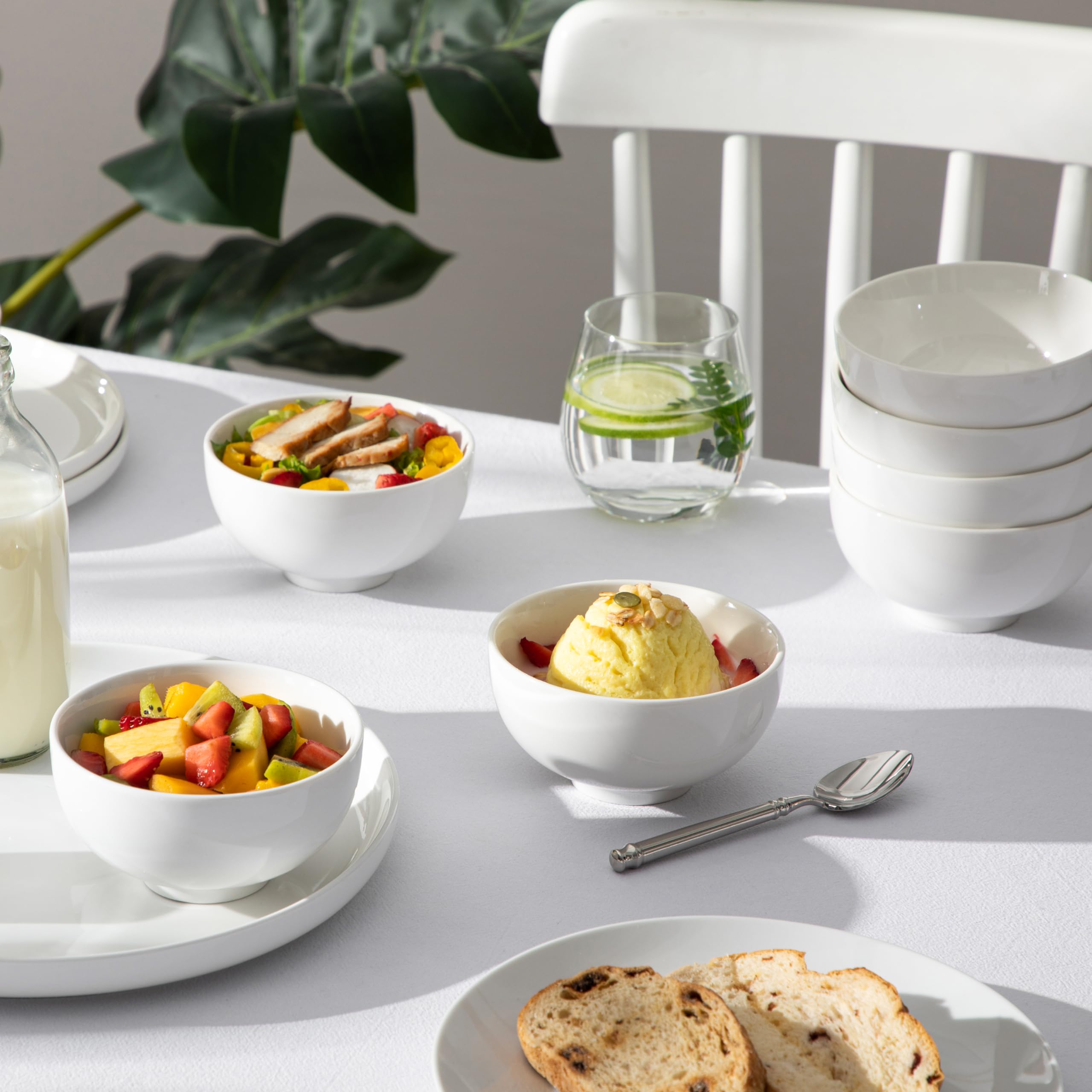 8-Pack 10oz White Porcelain Bowls - Dessert, Ice Cream & Snack Bowls for Kitchen, Dishwasher Safe