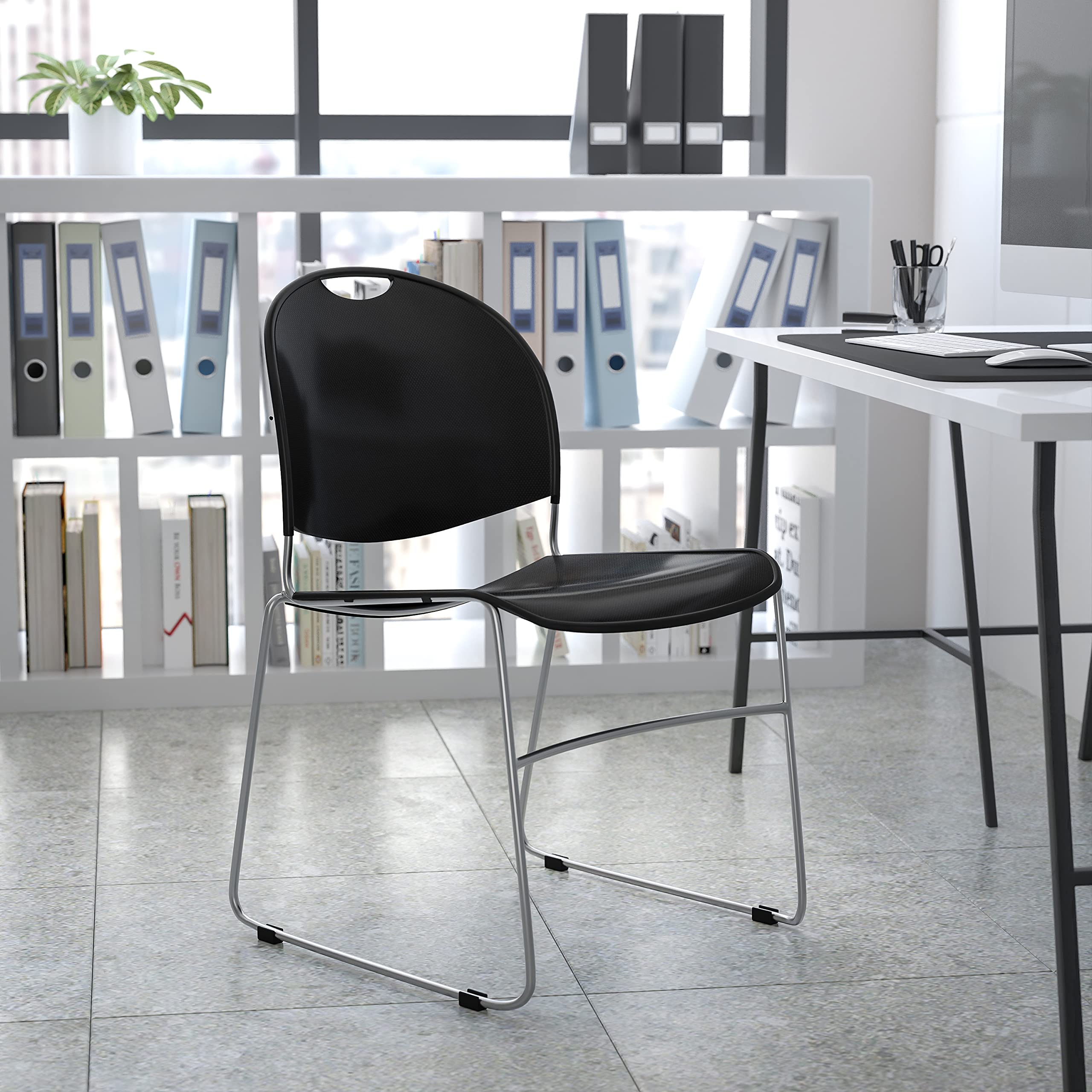 Black Ultra-Compact Stackable Chair - Space-Saving Office Guest Chair & Student Chair for Classrooms, Events, and Small Spaces